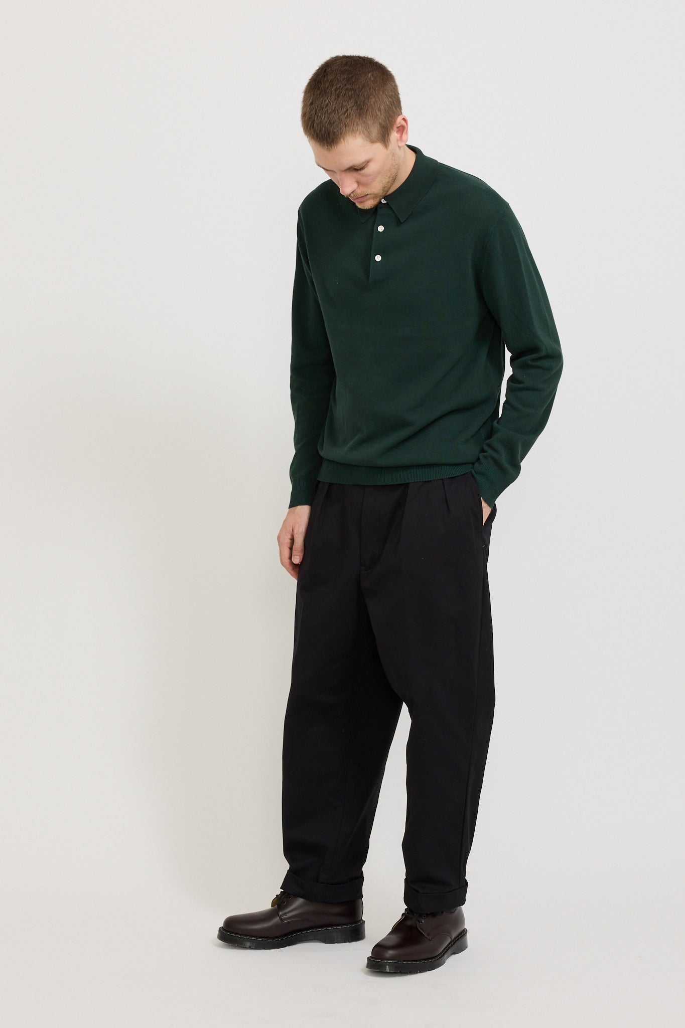 Knit Polo 12G Long Sleeve Green