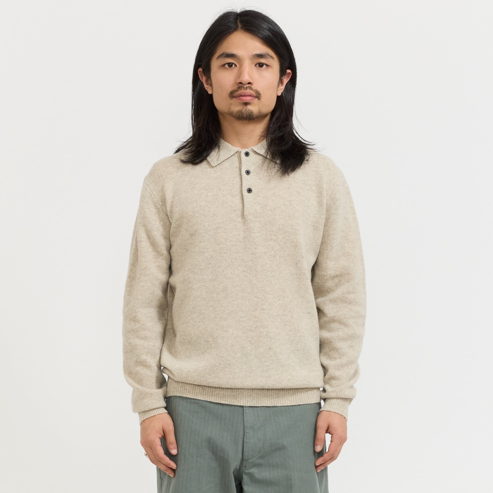 Knit Polo 9G Beige | Classic Mens Knitwear from Beams Plus