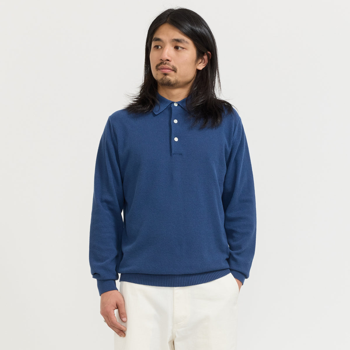 Knit Polo Pique 14G Navy | Beams Plus Mens Knitwear | Maplestore