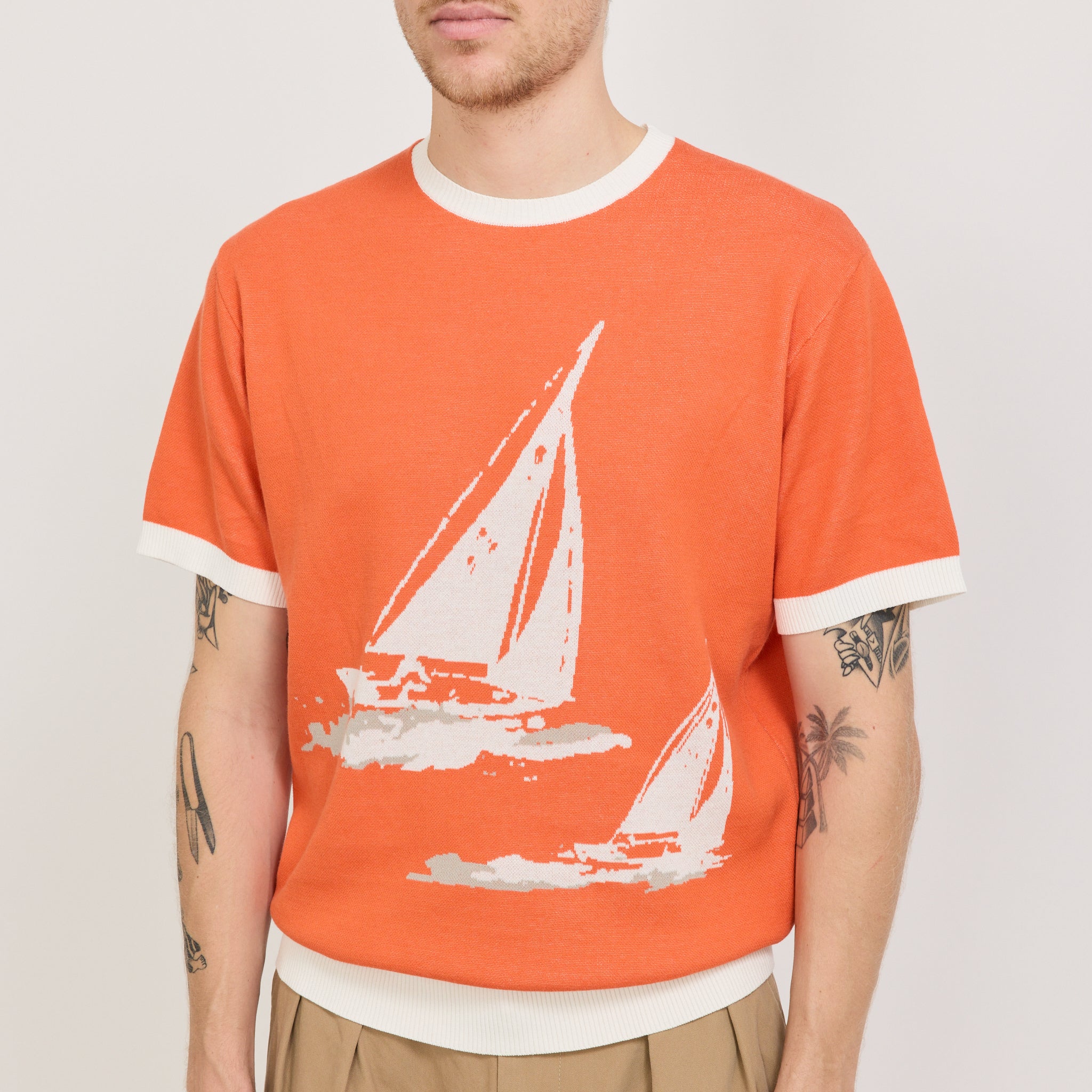 Beams Plus | Knit Tee Box Jacquard BP Orange | Maplestore
