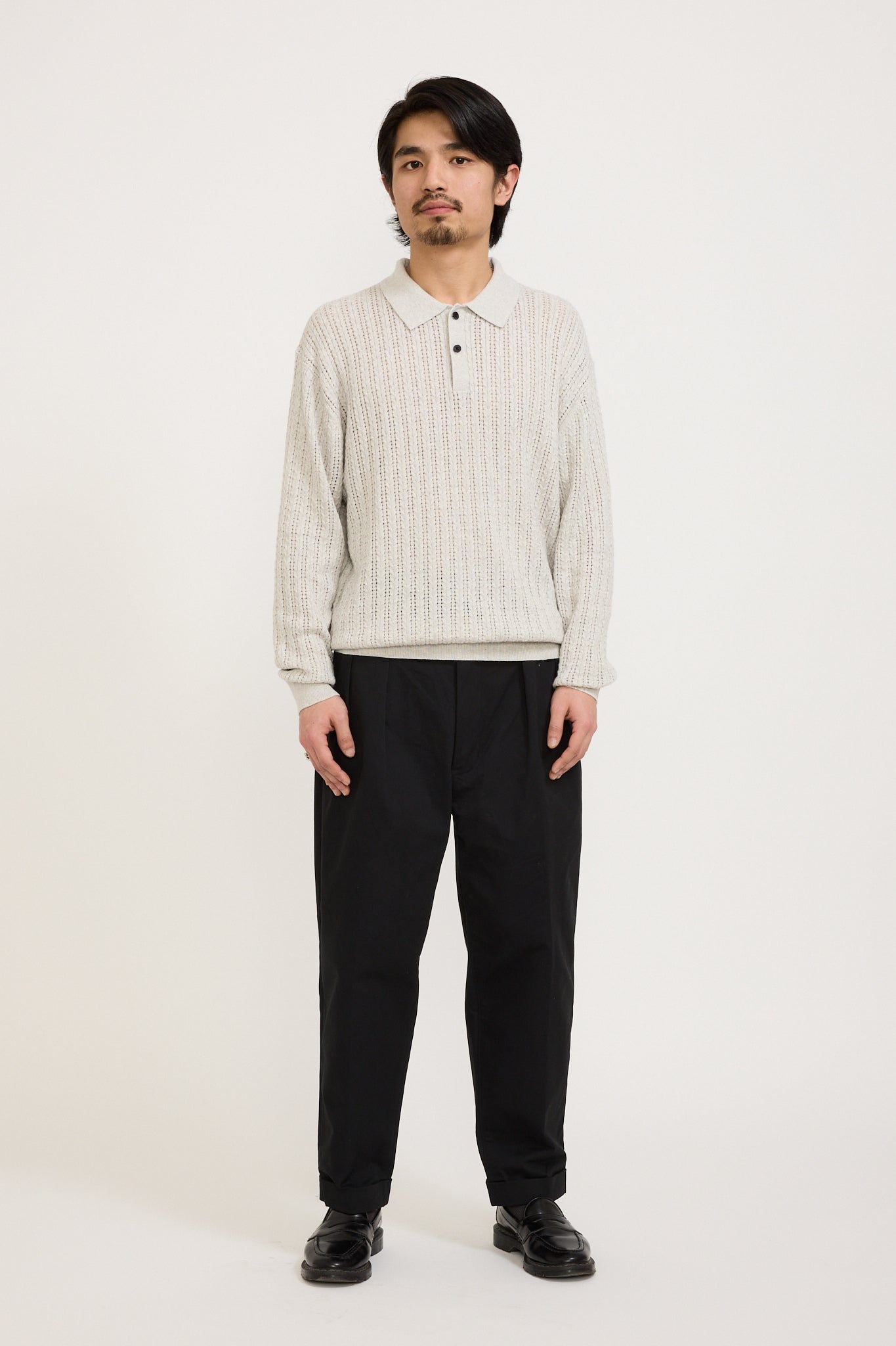 Beams Plus | Knit Polo Cable Ash | Maplestore