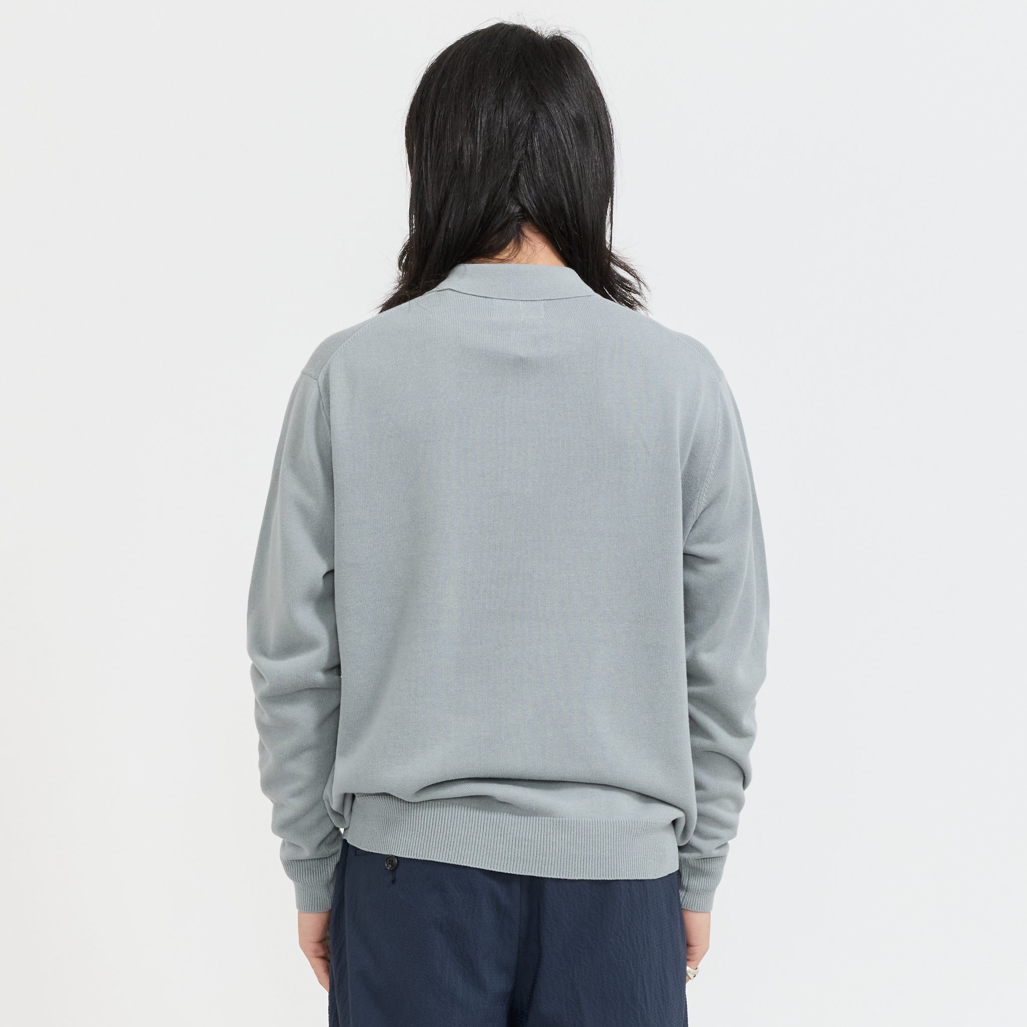 Beams Plus | Knit Polo 12G Long Sleeve Ice Blue | Maplestore