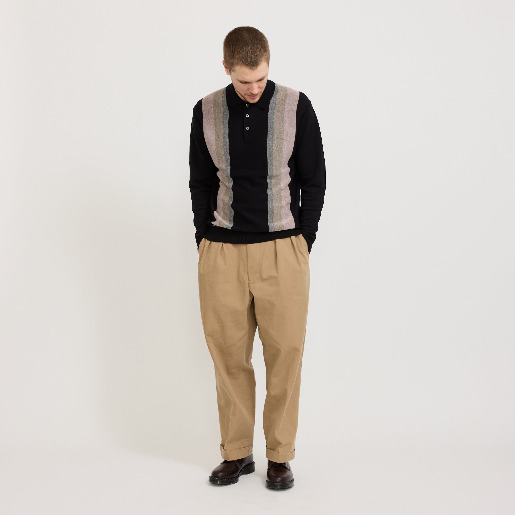 Knit Polo Stripe Argyle Black