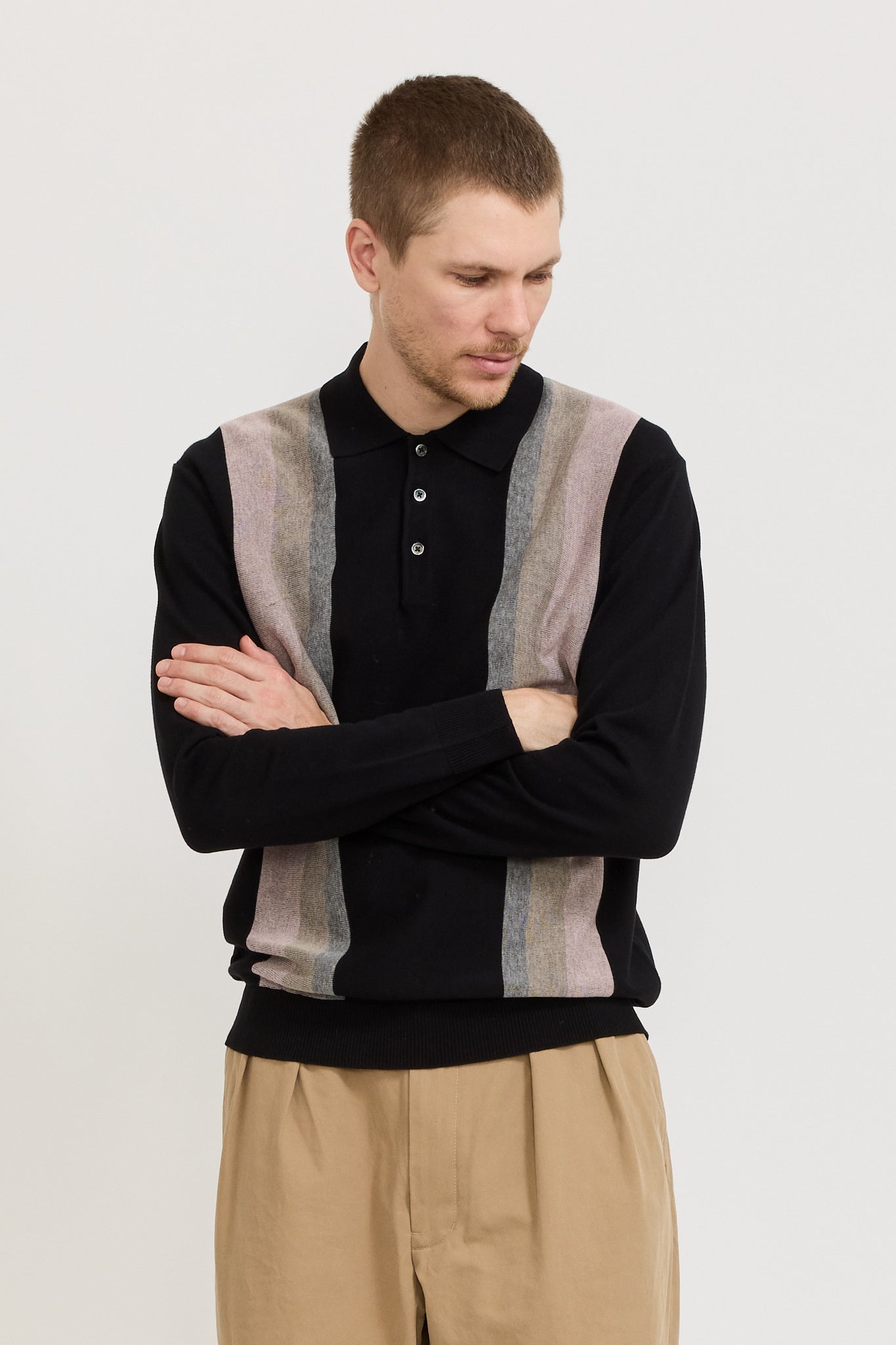 Knit Polo Stripe Argyle Black