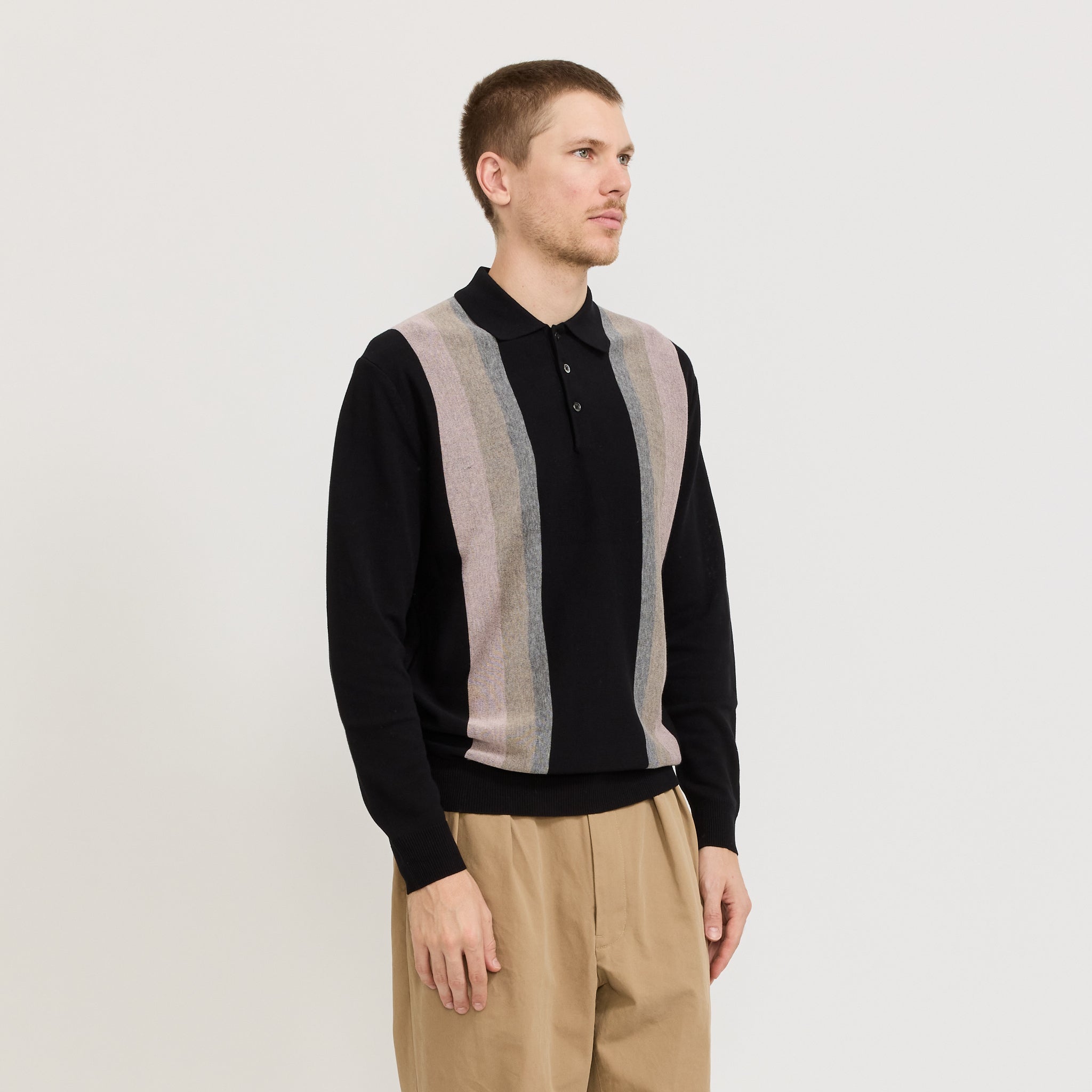 Beams Plus | Knit Polo Stripe Argyle Black | Maplestore