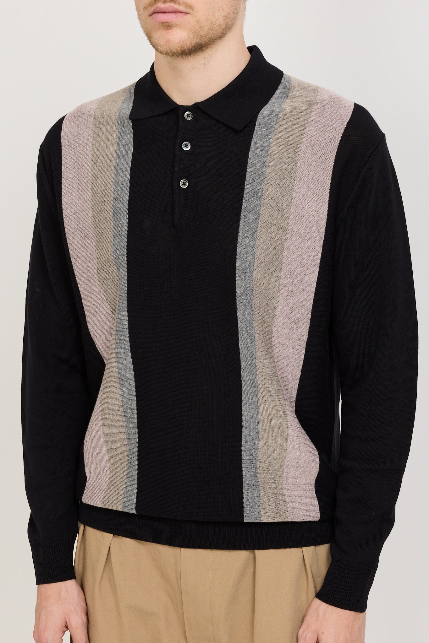 Knit Polo Stripe Argyle Black