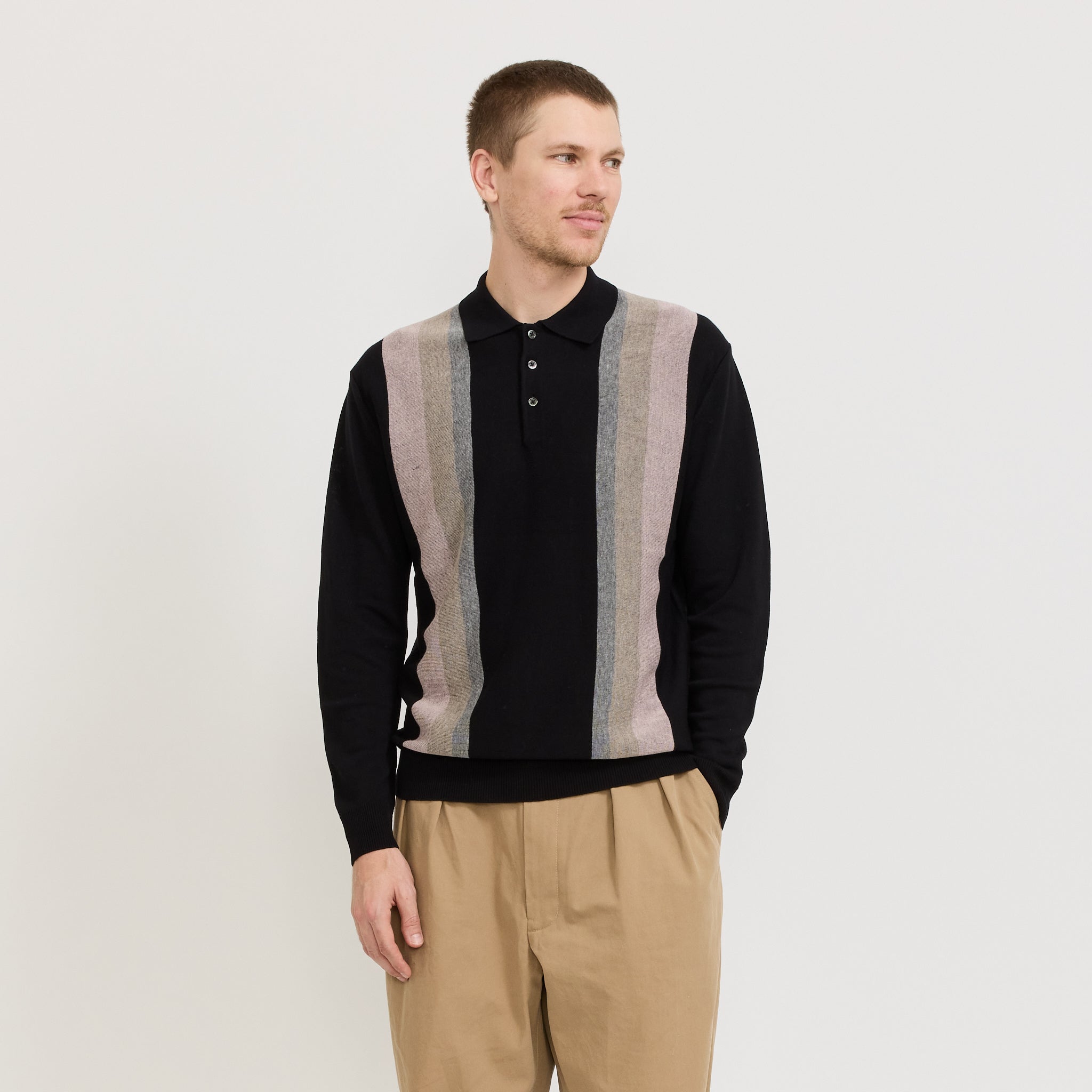 Beams Plus | Knit Polo Stripe Argyle Black | Maplestore