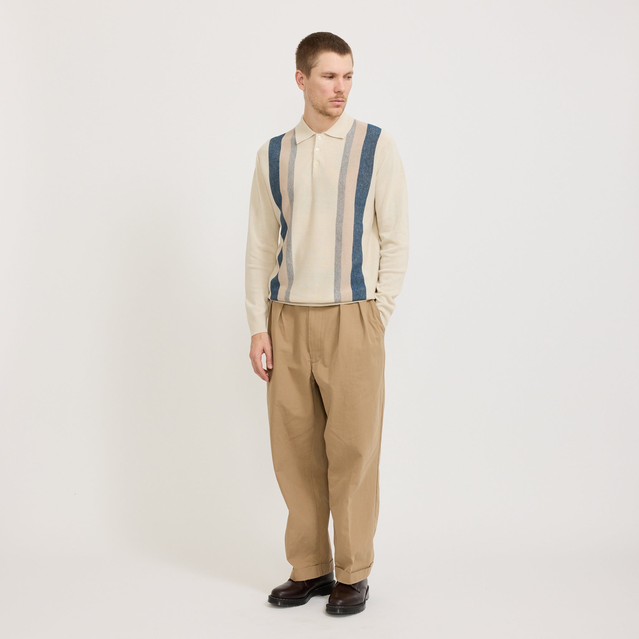 Knit Polo Stripe Argyle Off White