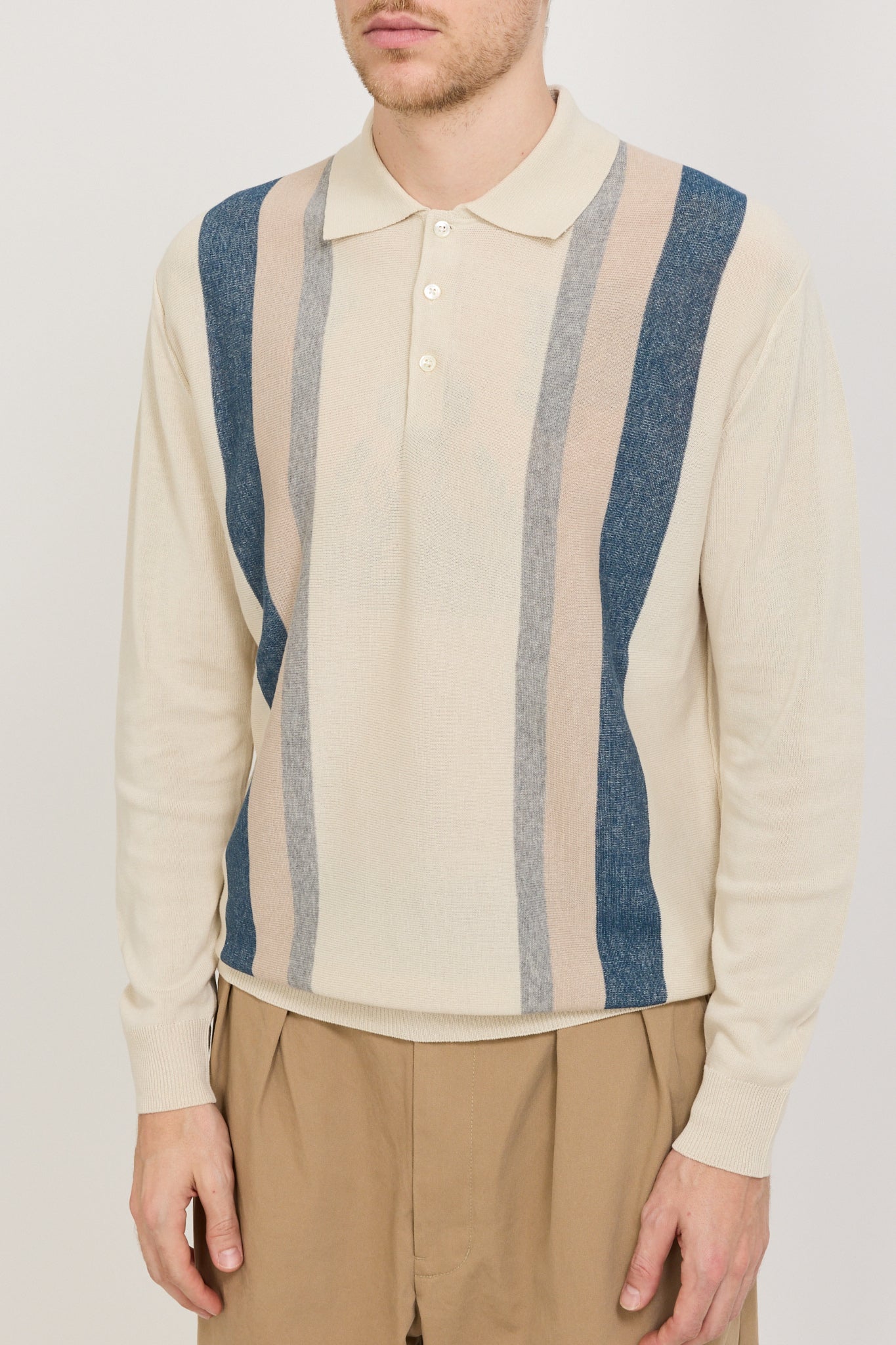 Knit Polo Stripe Argyle Off White