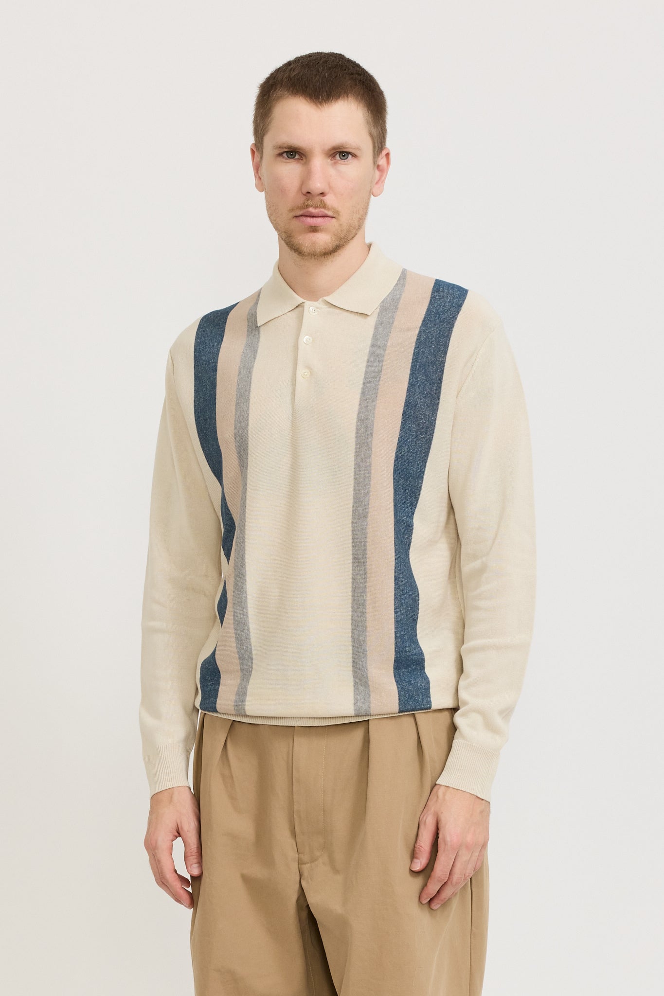 Knit Polo Stripe Argyle Off White