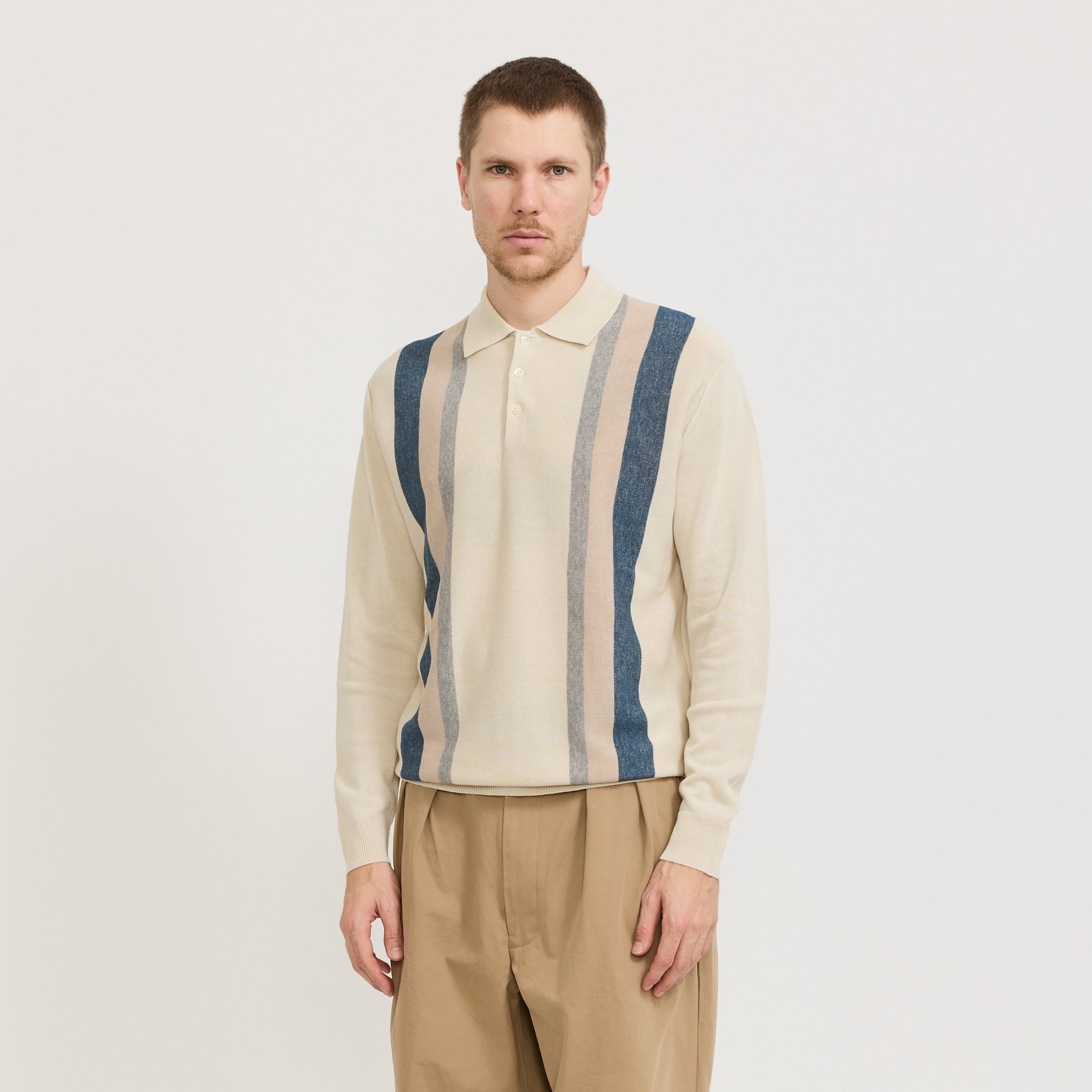 Knit Polo Stripe Argyle Off White