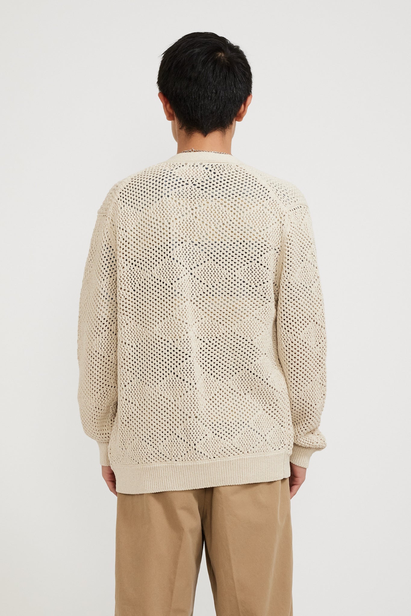 Beams Plus | Cardigan Argyle Mesh Beige | Maplestore