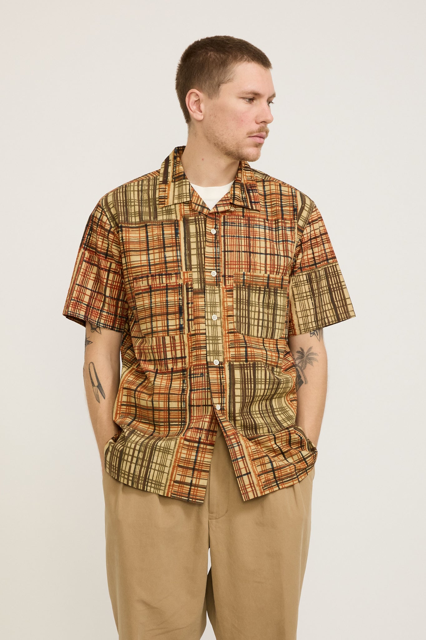 Beams Plus | Open Collar Block Print Shirt Plaid | Maplestore