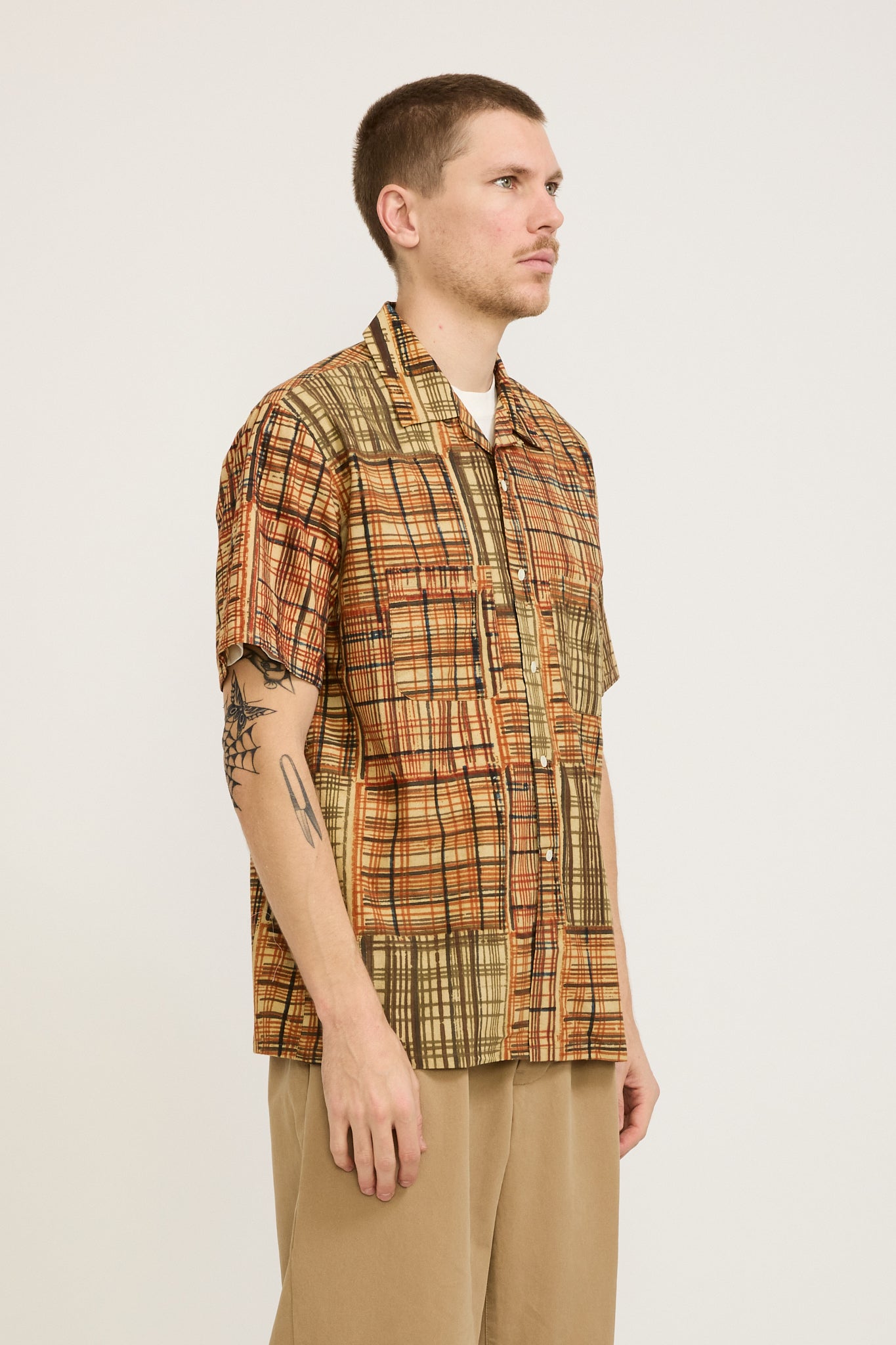 Beams Plus | Open Collar Block Print Shirt Plaid | Maplestore