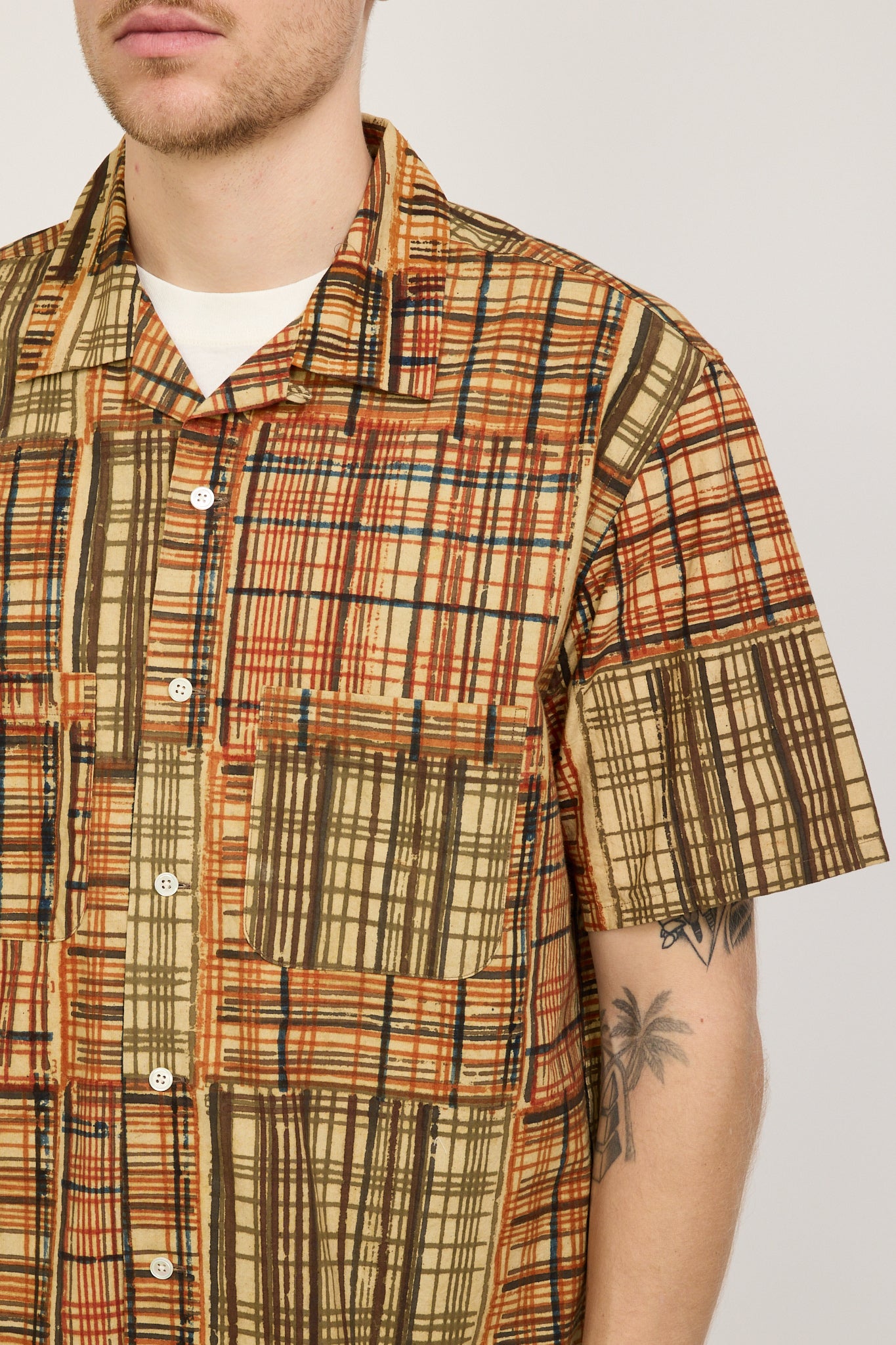 Beams Plus | Open Collar Block Print Shirt Plaid | Maplestore