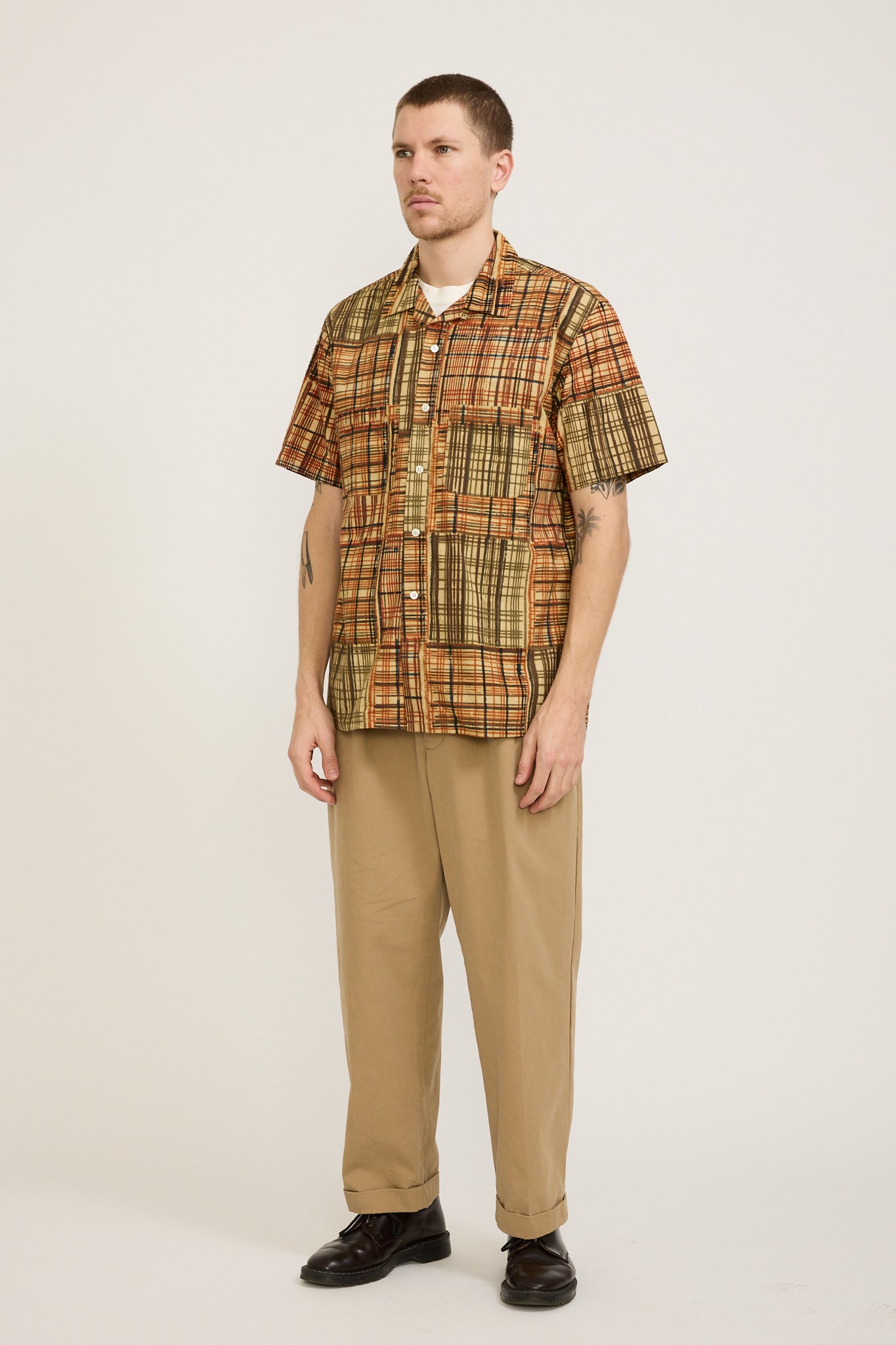 Beams Plus | Open Collar Block Print Shirt Plaid | Maplestore