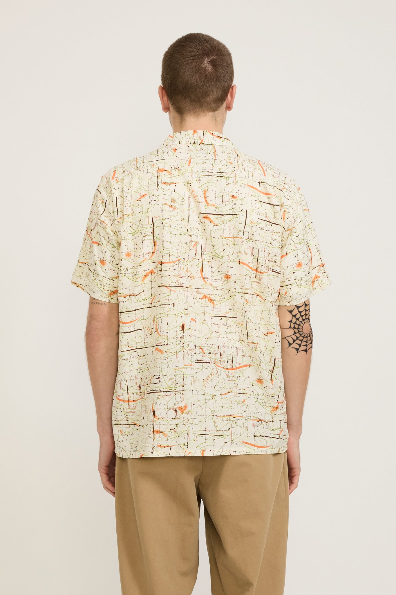 Beams Plus | Open Collar Cotton Rayon Print Shirt White | Maplestore