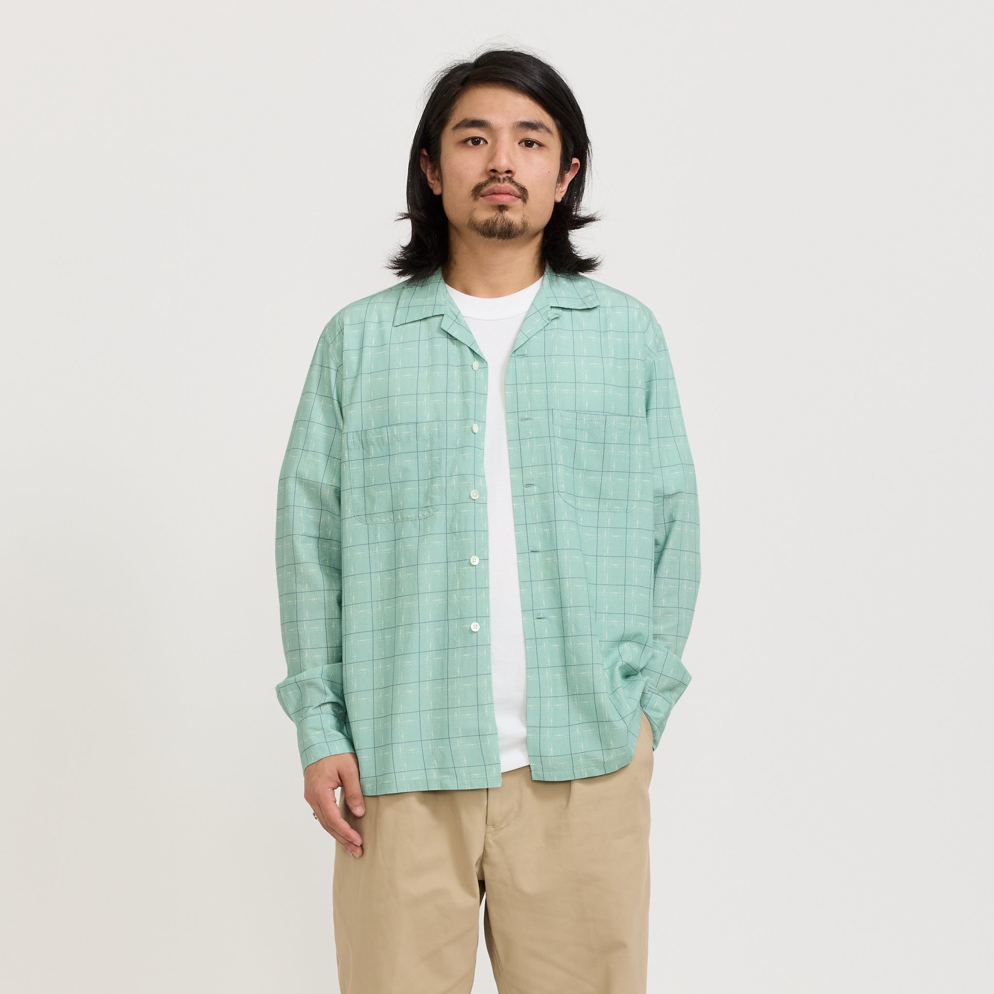 Open Collar Rayon Shirt Mint Green