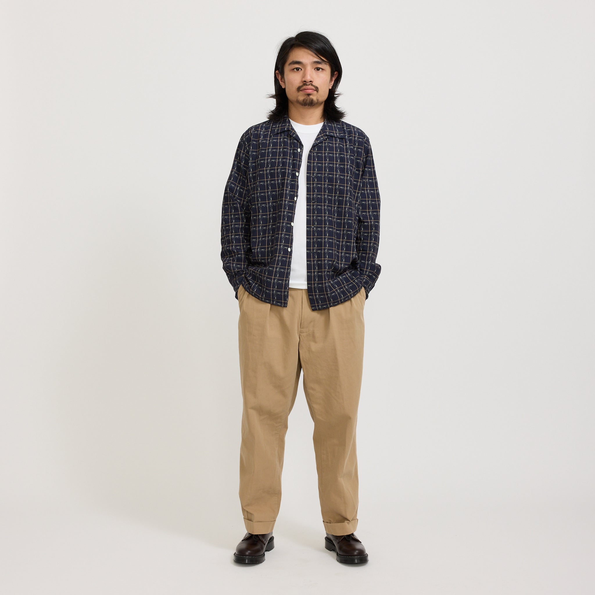 Open Collar Rayon Shirt Navy