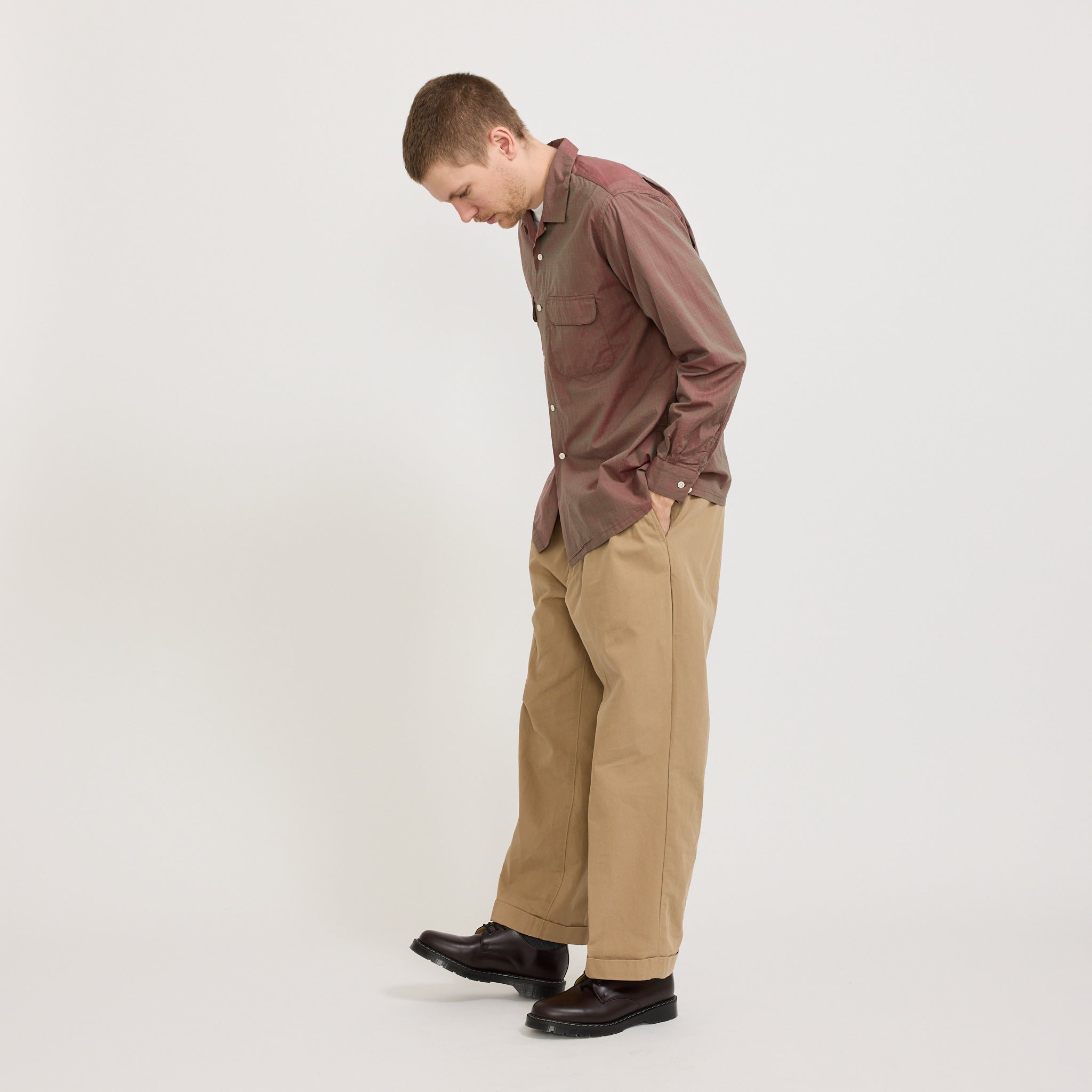Open Collar Slab Chambray Shirt Red