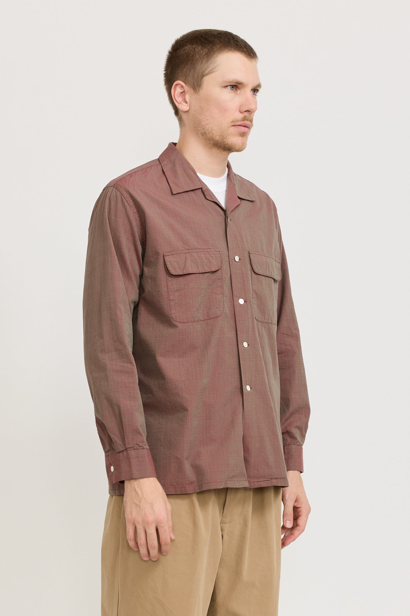 Open Collar Slab Chambray Shirt Red