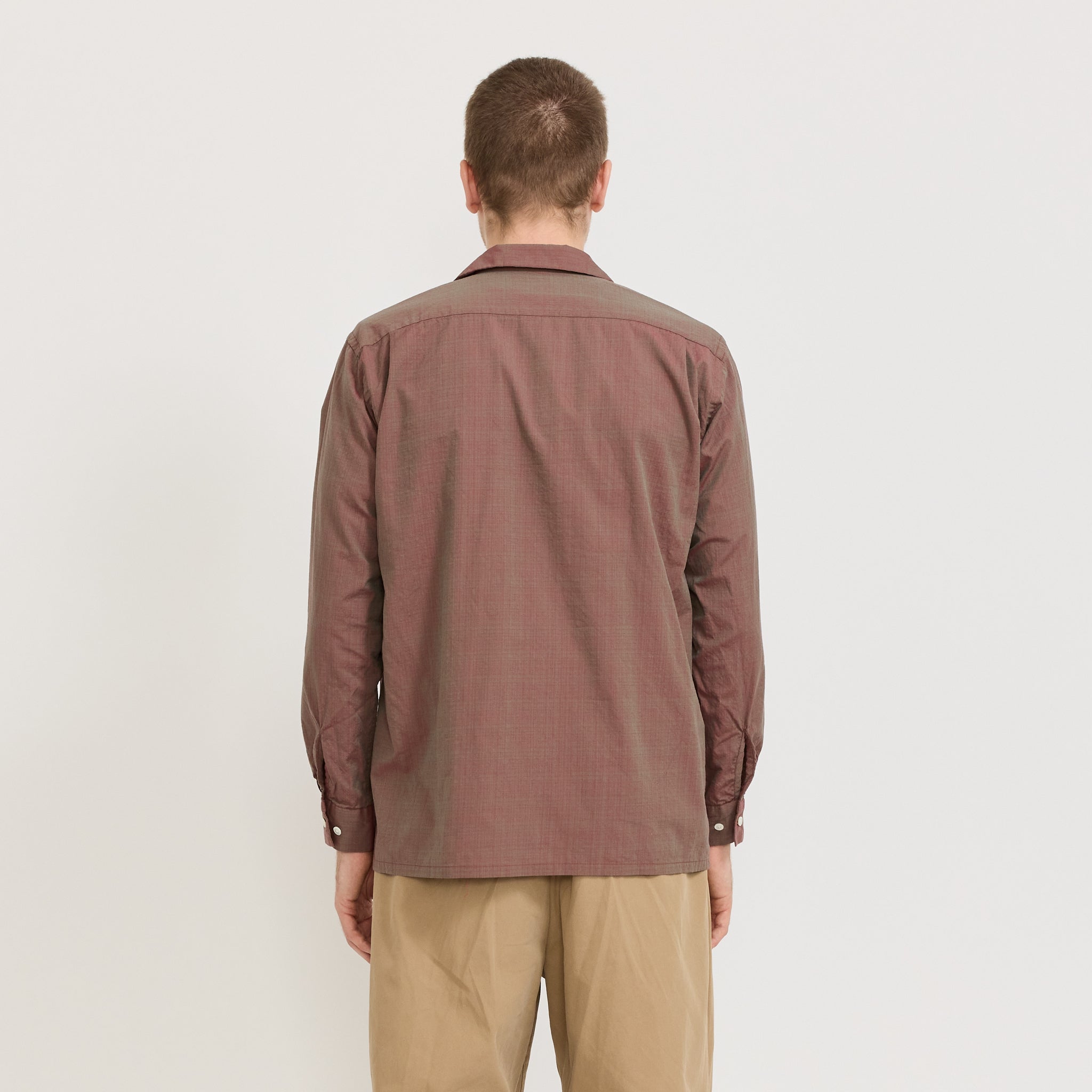 Beams Plus | Open Collar Slab Chambray Shirt Red | Maplestore