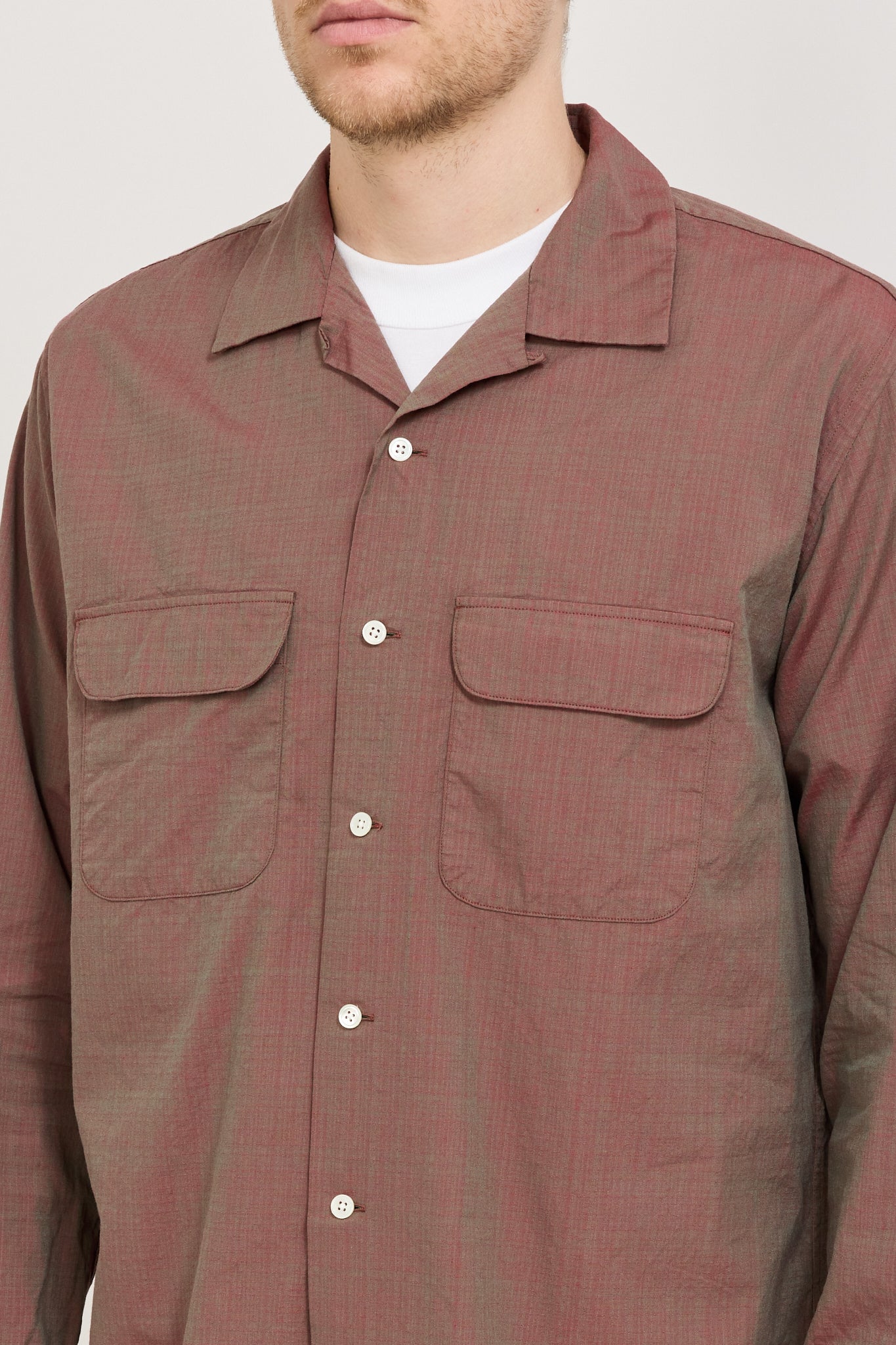 Open Collar Slab Chambray Shirt Red