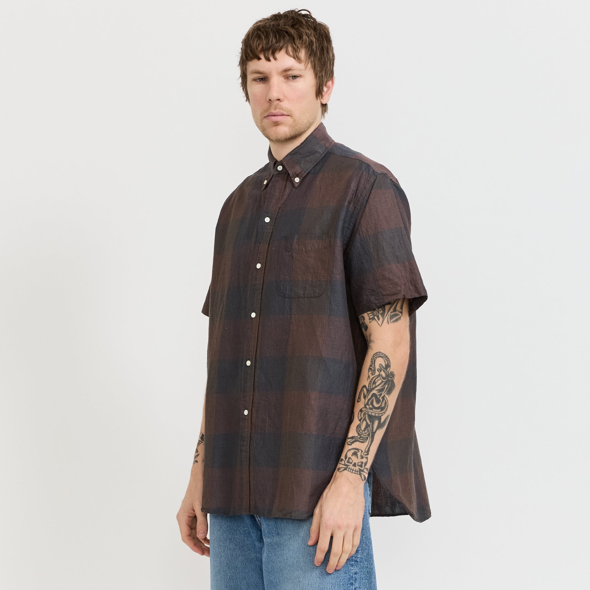 B.D. Classic Fit Cotton Linen Cord Check Navy/Pink
