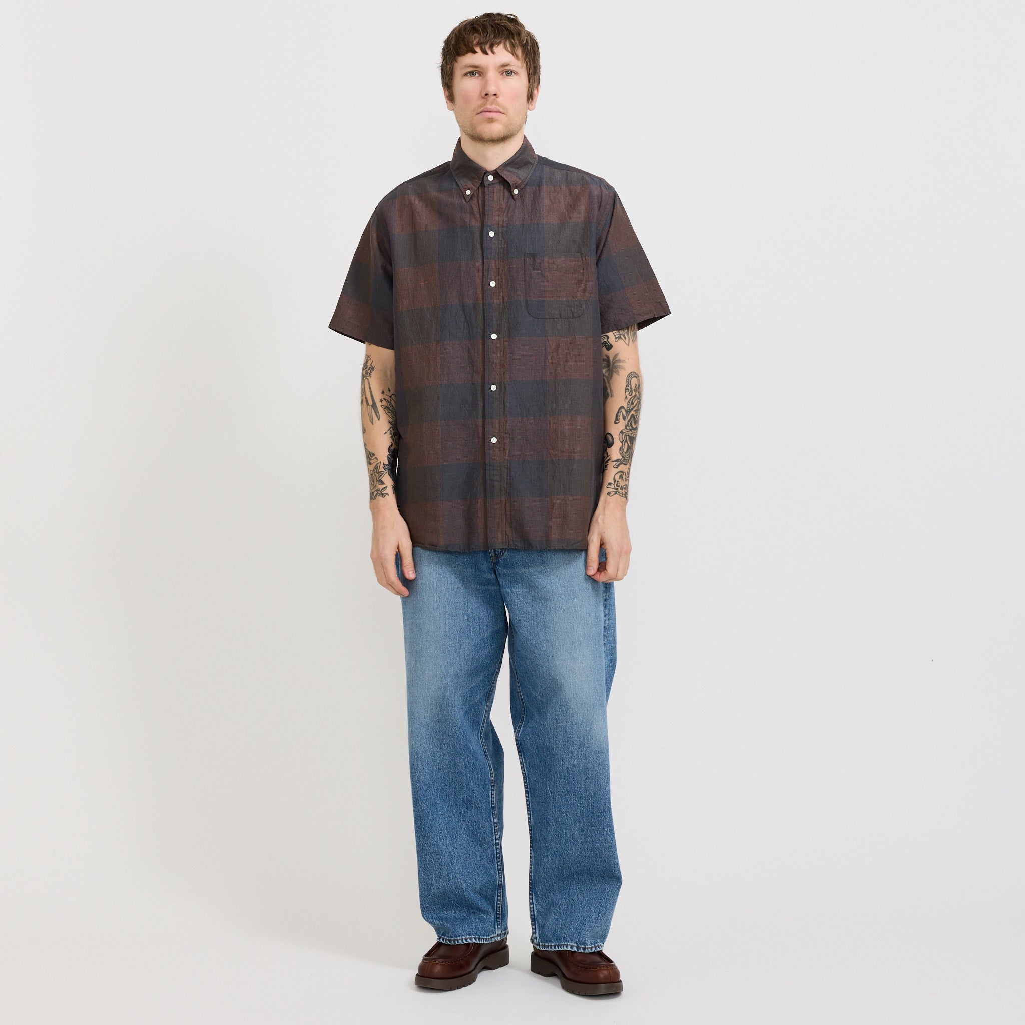 B.D. Classic Fit Cotton Linen Cord Check Navy/Pink