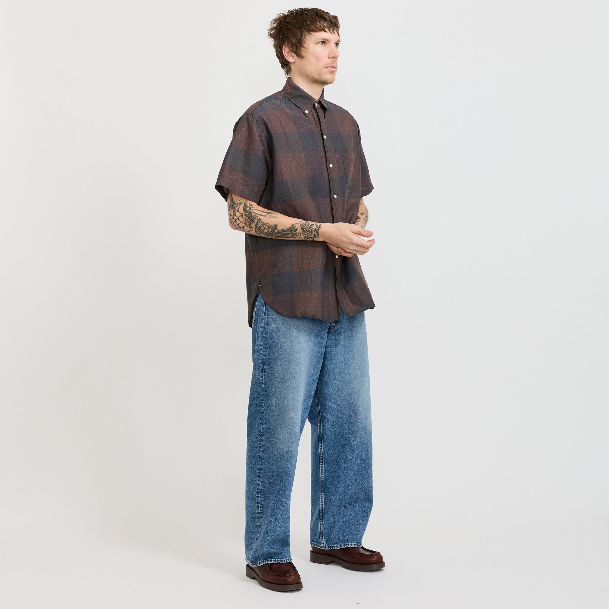 B.D. Classic Fit Cotton Linen Cord Check Navy/Pink