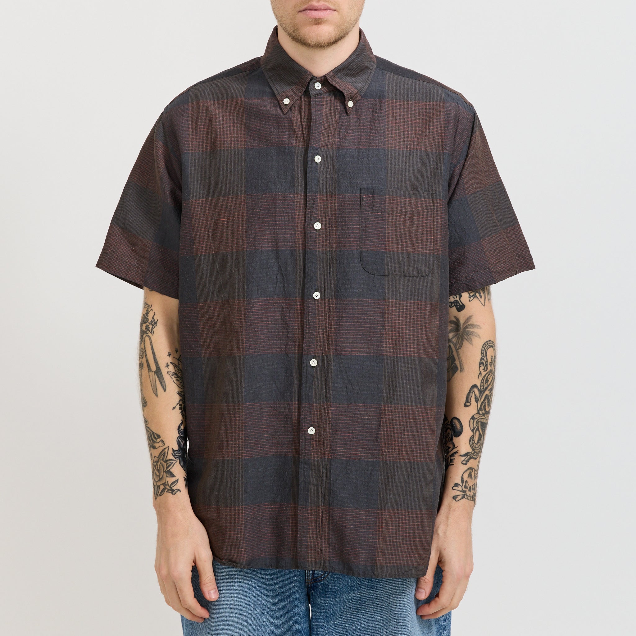 B.D. Classic Fit Cotton Linen Cord Check Navy/Pink