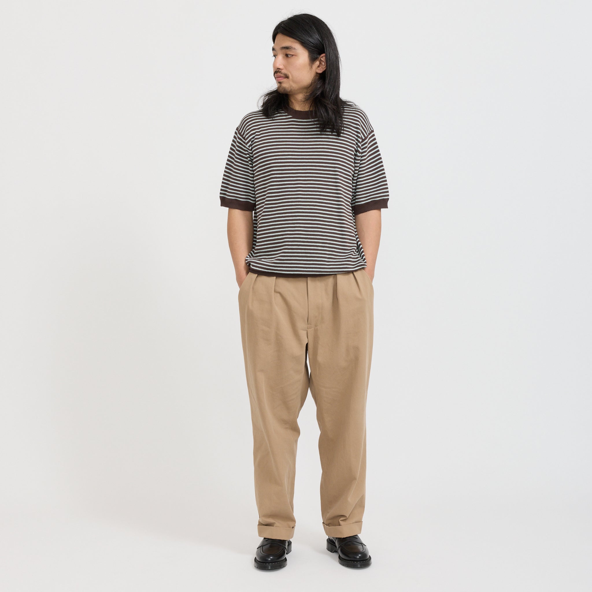 Beams Plus | Knit Tee Dot Pattern Jacquard Brown | Maplestore