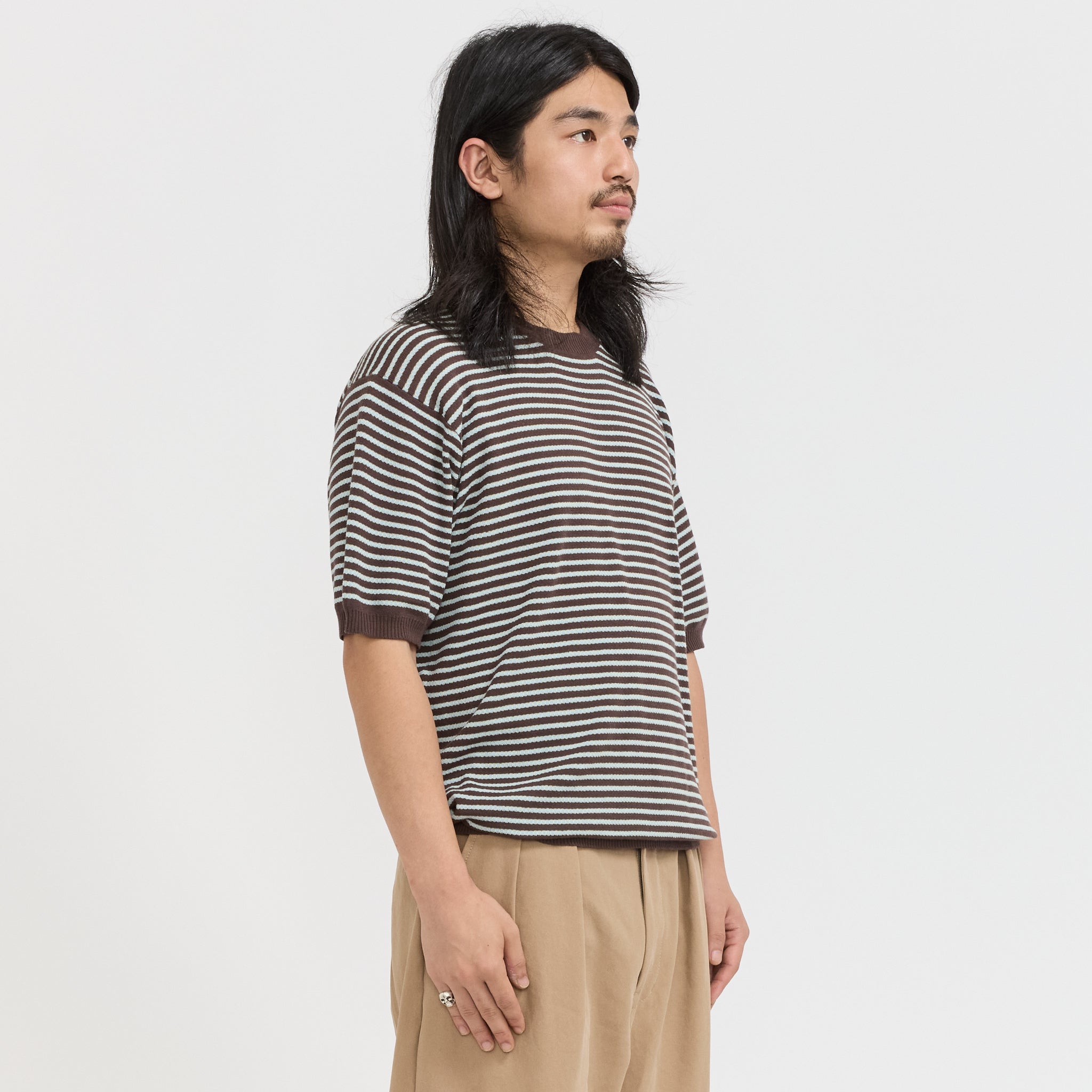Beams Plus | Knit Tee Dot Pattern Jacquard Brown | Maplestore
