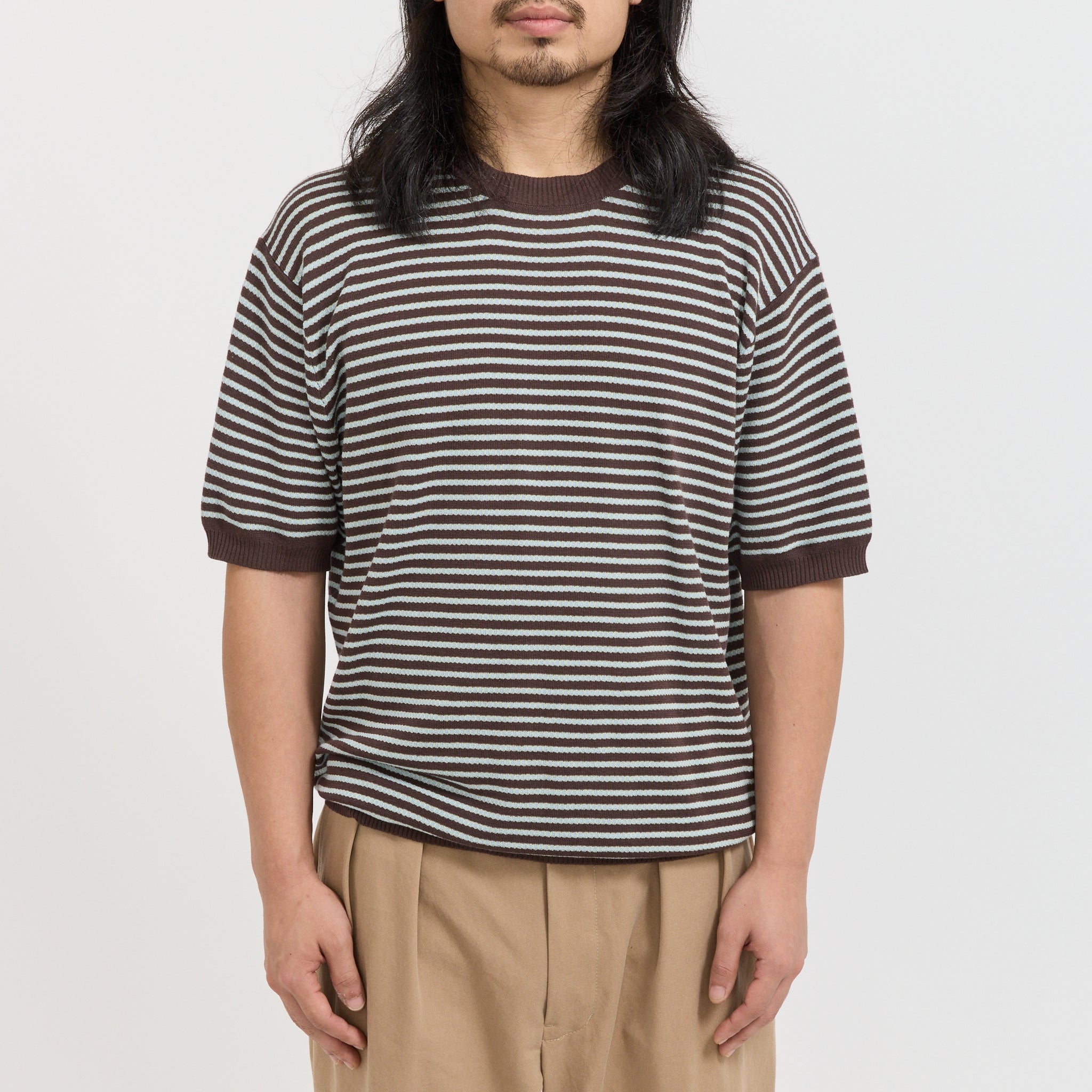 Beams Plus | Knit Tee Dot Pattern Jacquard Brown | Maplestore