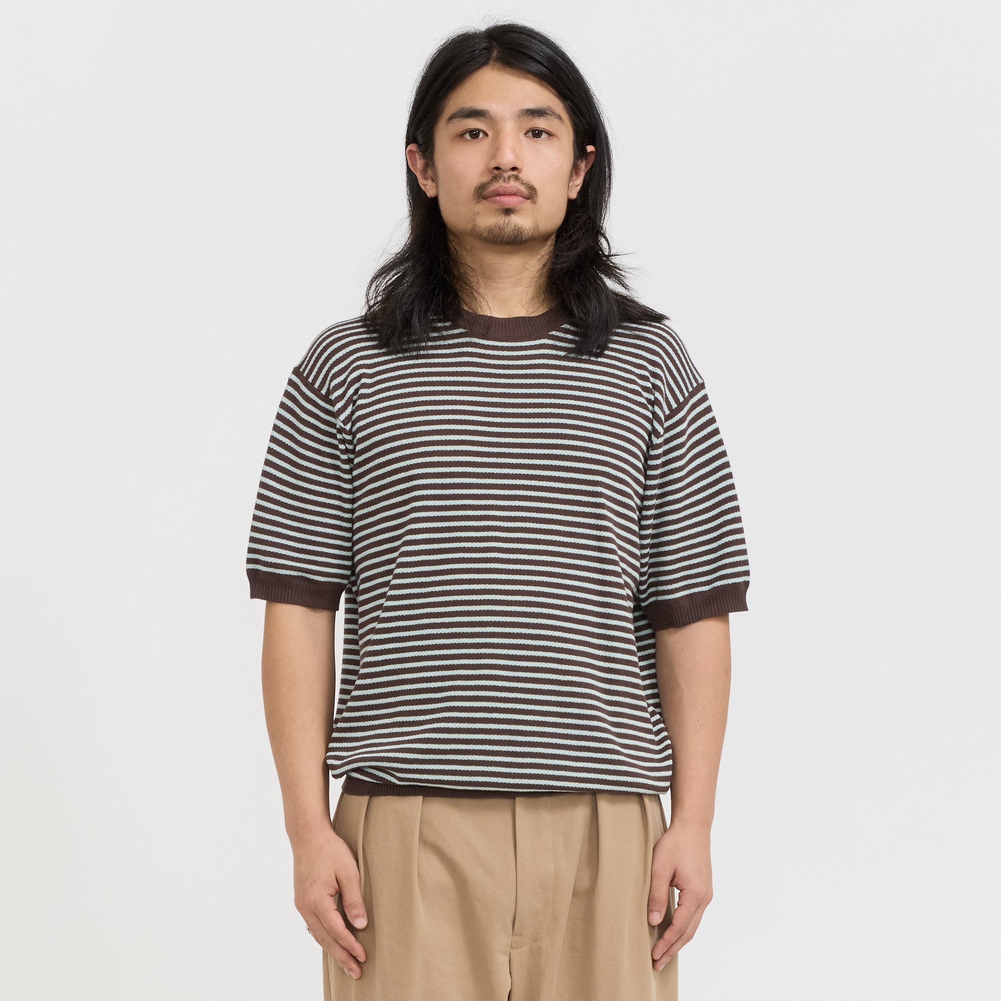 Beams Plus | Knit Tee Dot Pattern Jacquard Brown | Maplestore