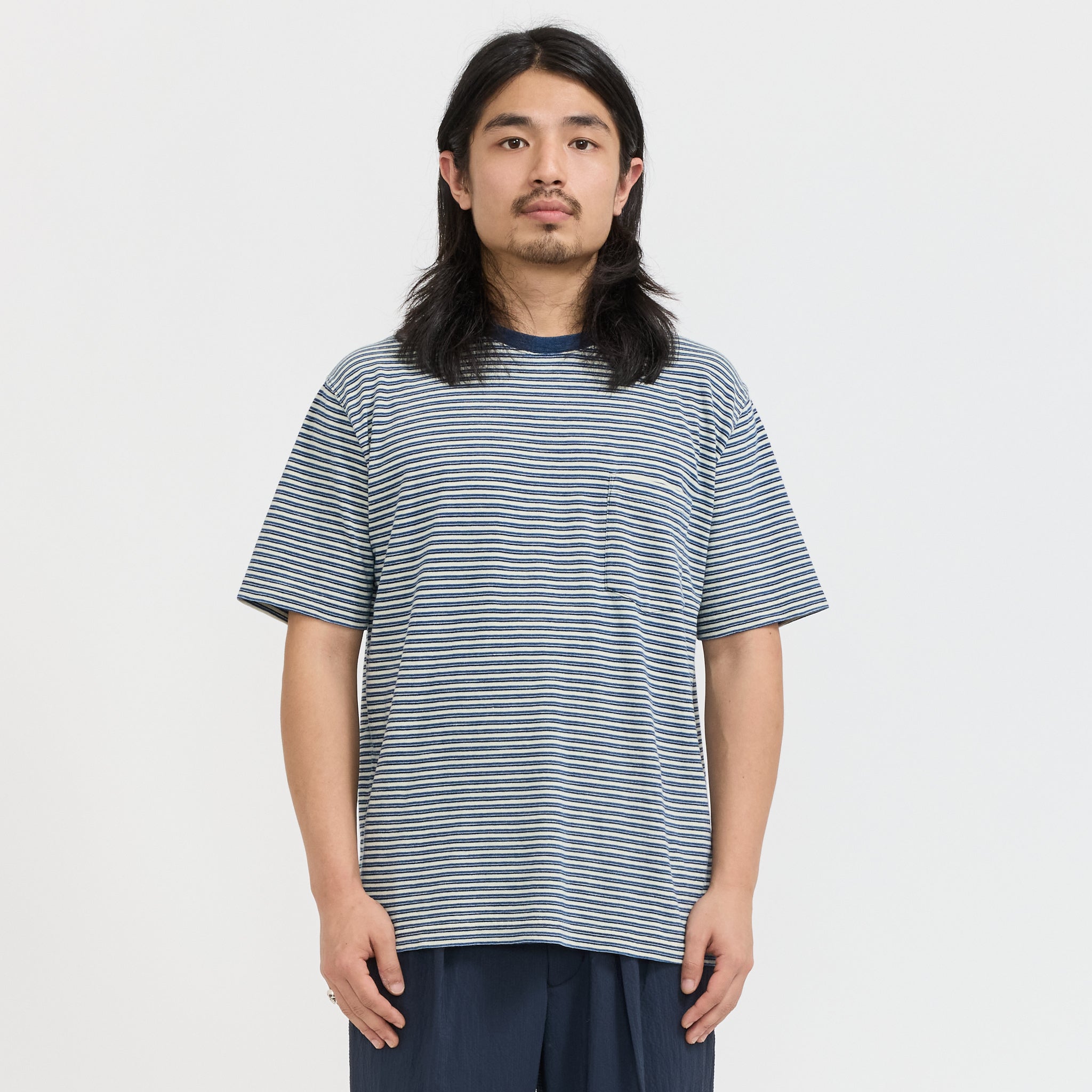 Pocket Tee Indigo Stripe Off White | Beams Plus at Maplestore