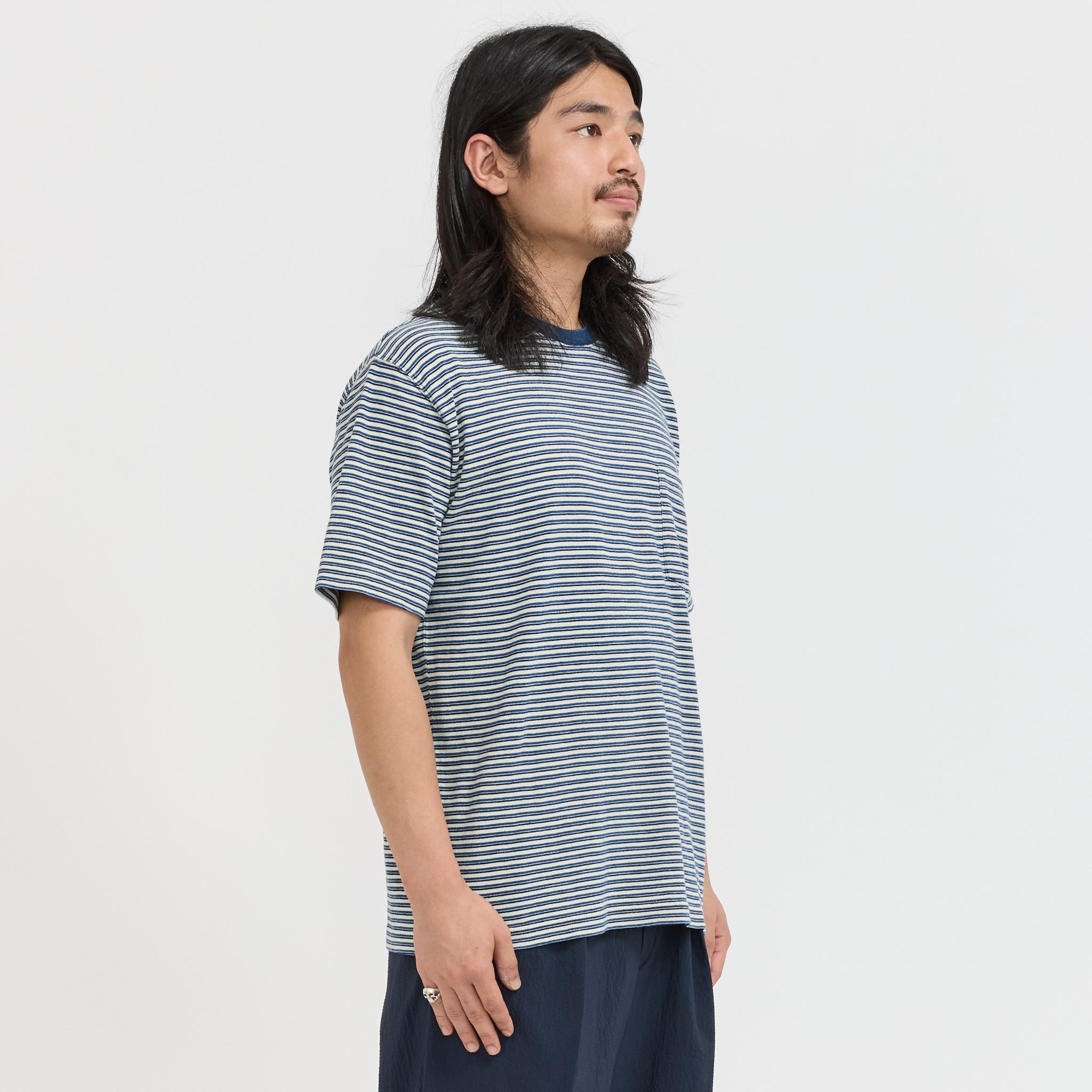Beams Plus | Pocket Tee Indigo Stripe Off White | Maplestore