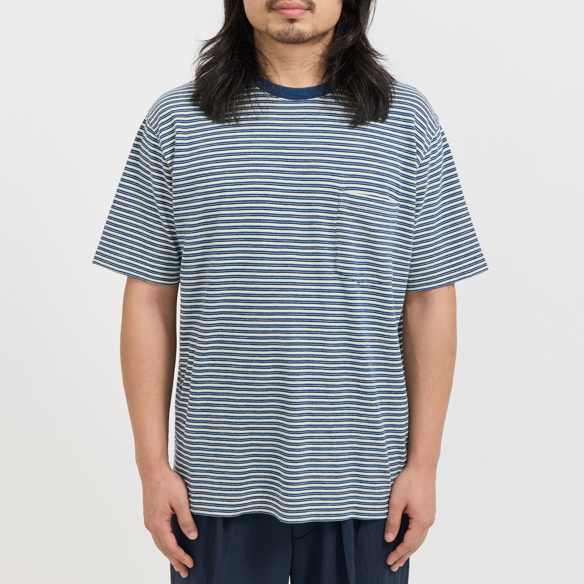 Beams Plus | Pocket Tee Indigo Stripe Off White | Maplestore