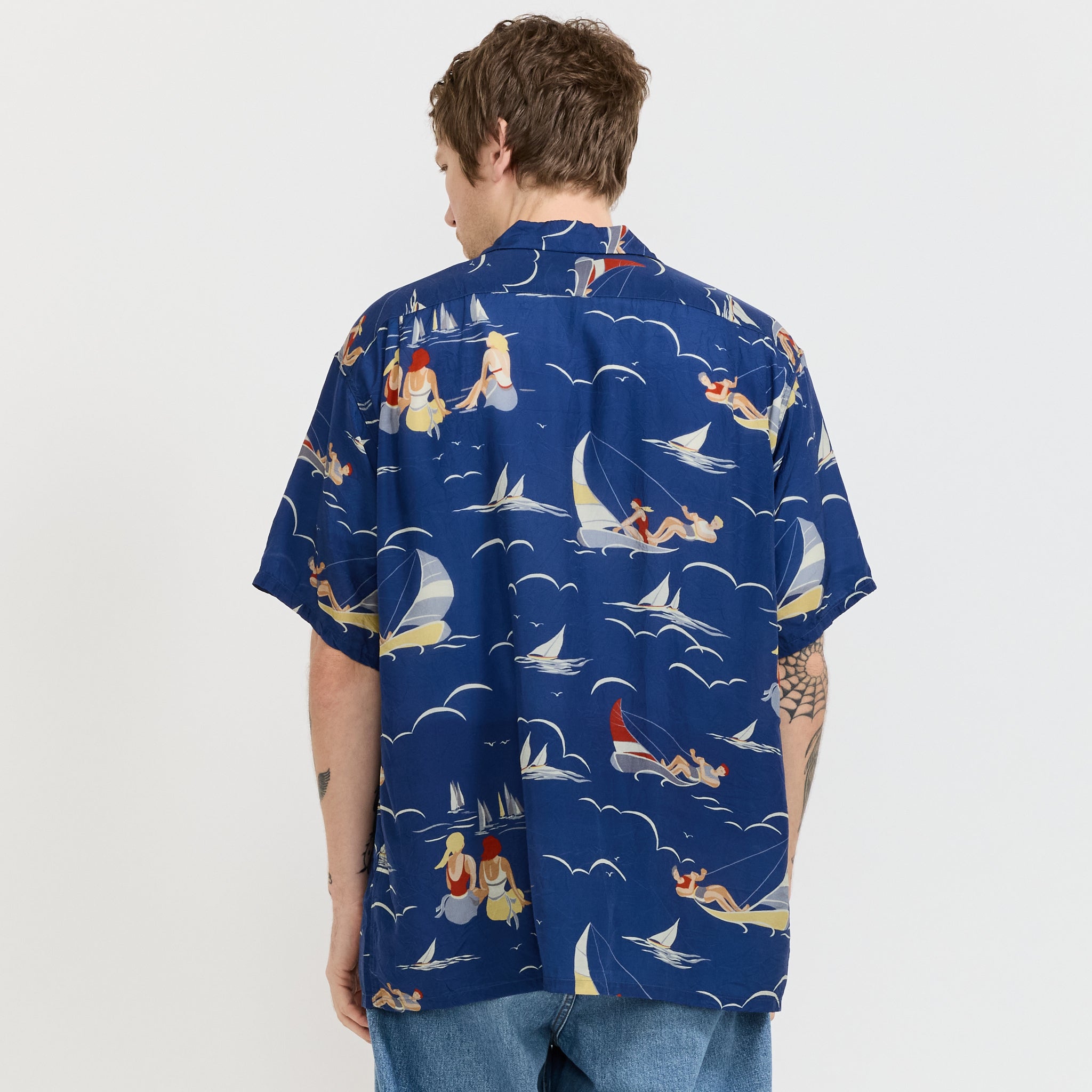 Open Collar Cupro Print Blue