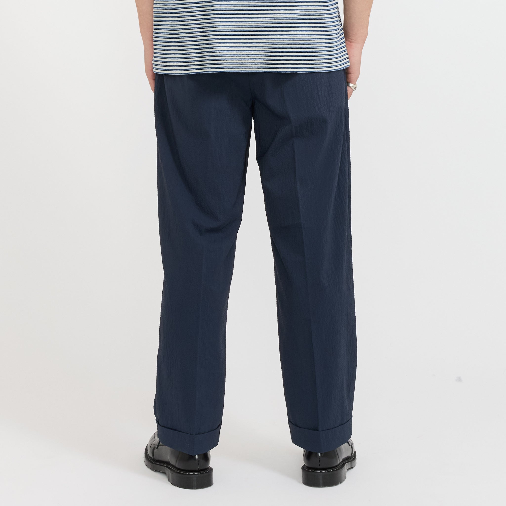 Beams Plus | 2 Pleats Anywhere Seersucker Navy | Maplestore