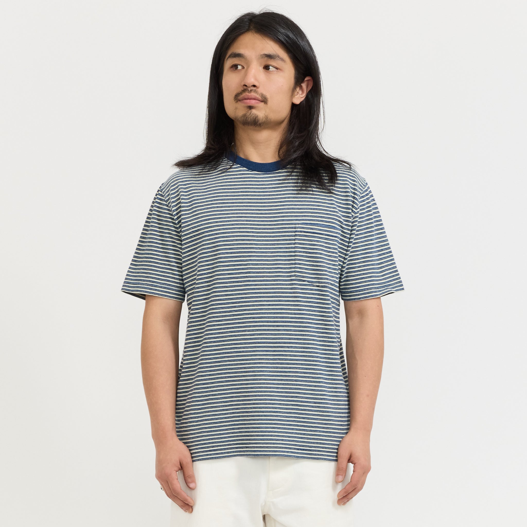 Pocket Tee Indigo Stripe Off White