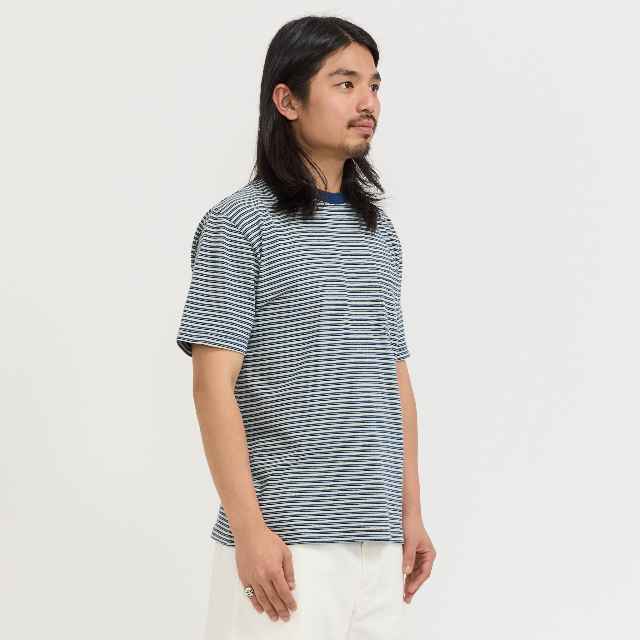 Pocket Tee Indigo Stripe Off White