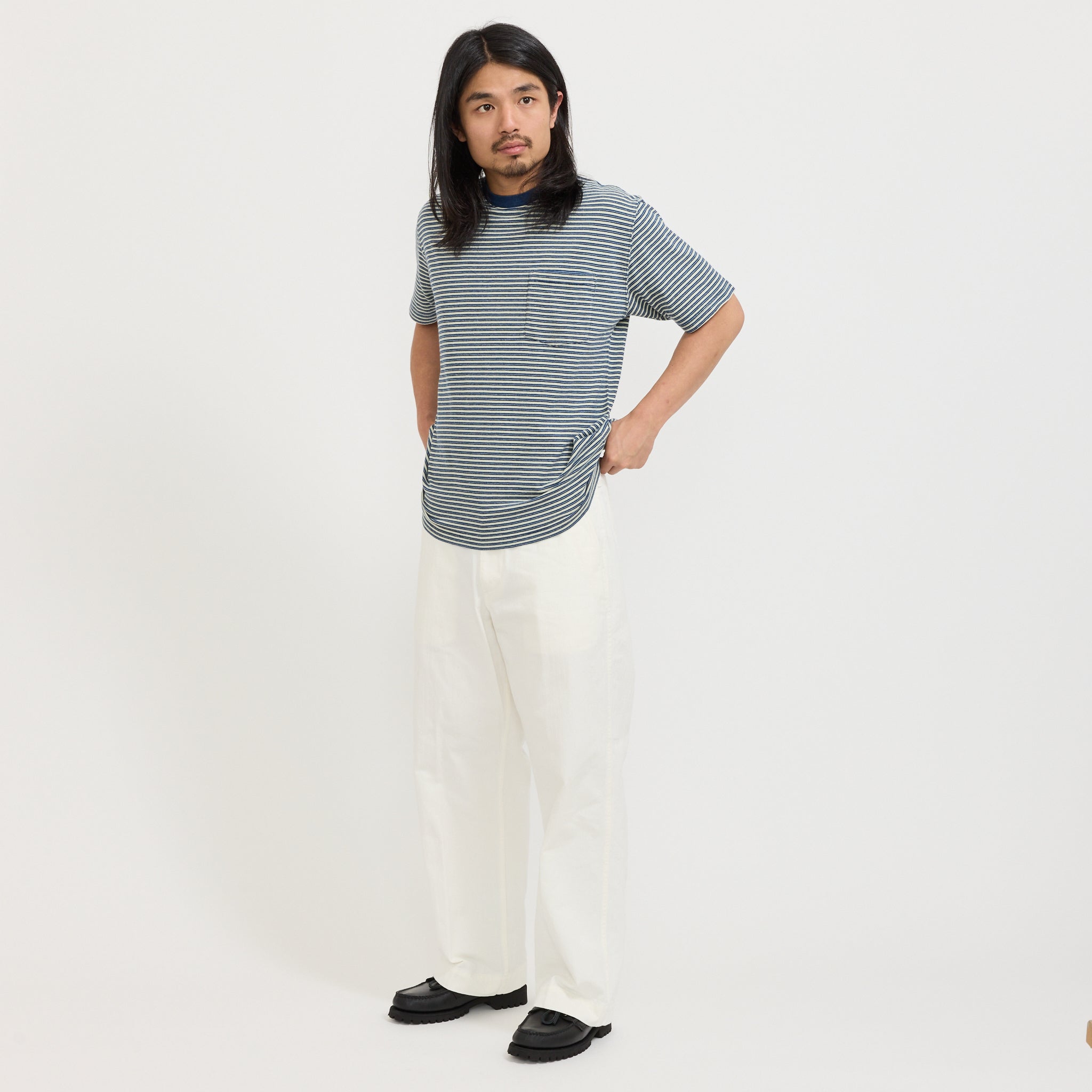 Pocket Tee Indigo Stripe Off White