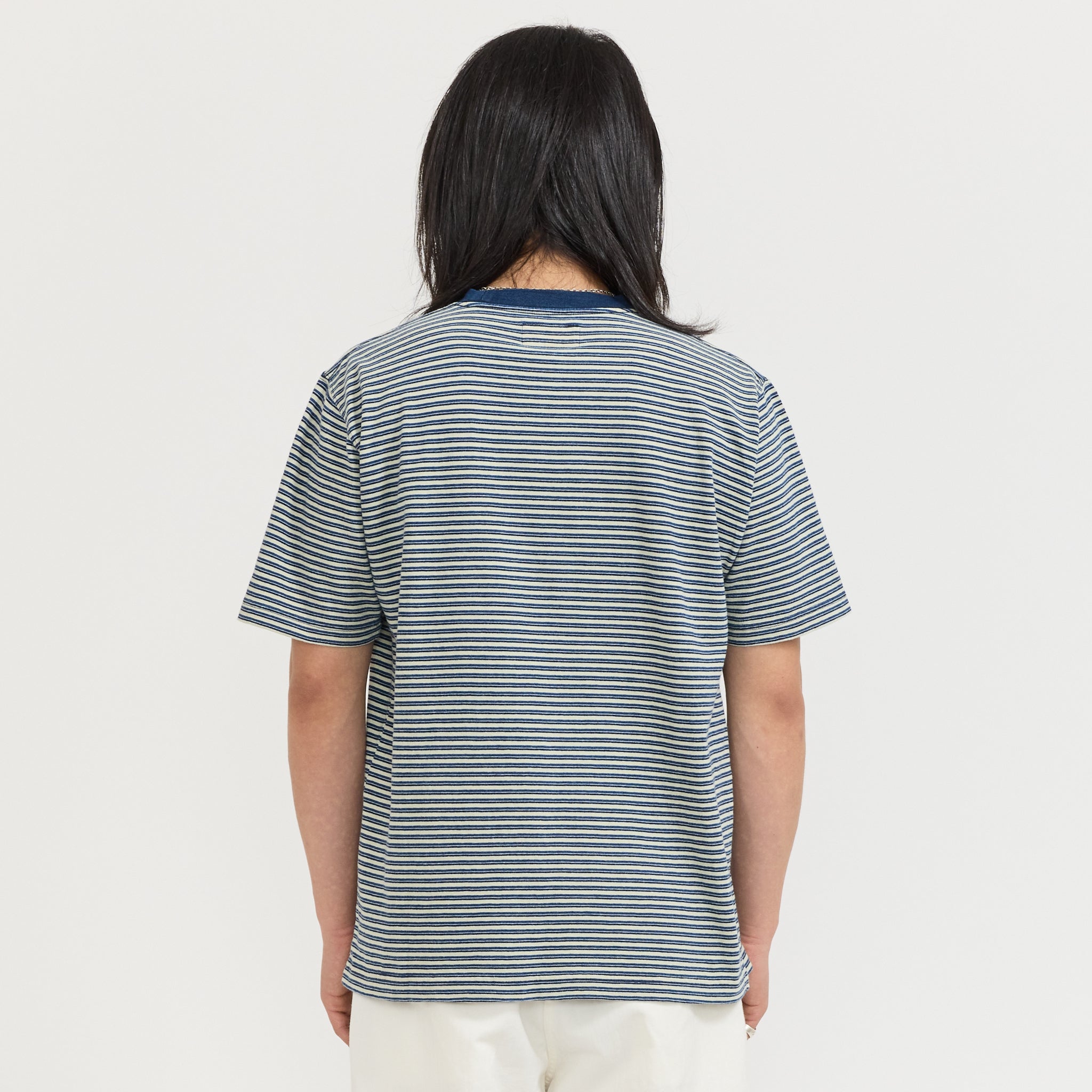 Pocket Tee Indigo Stripe Off White