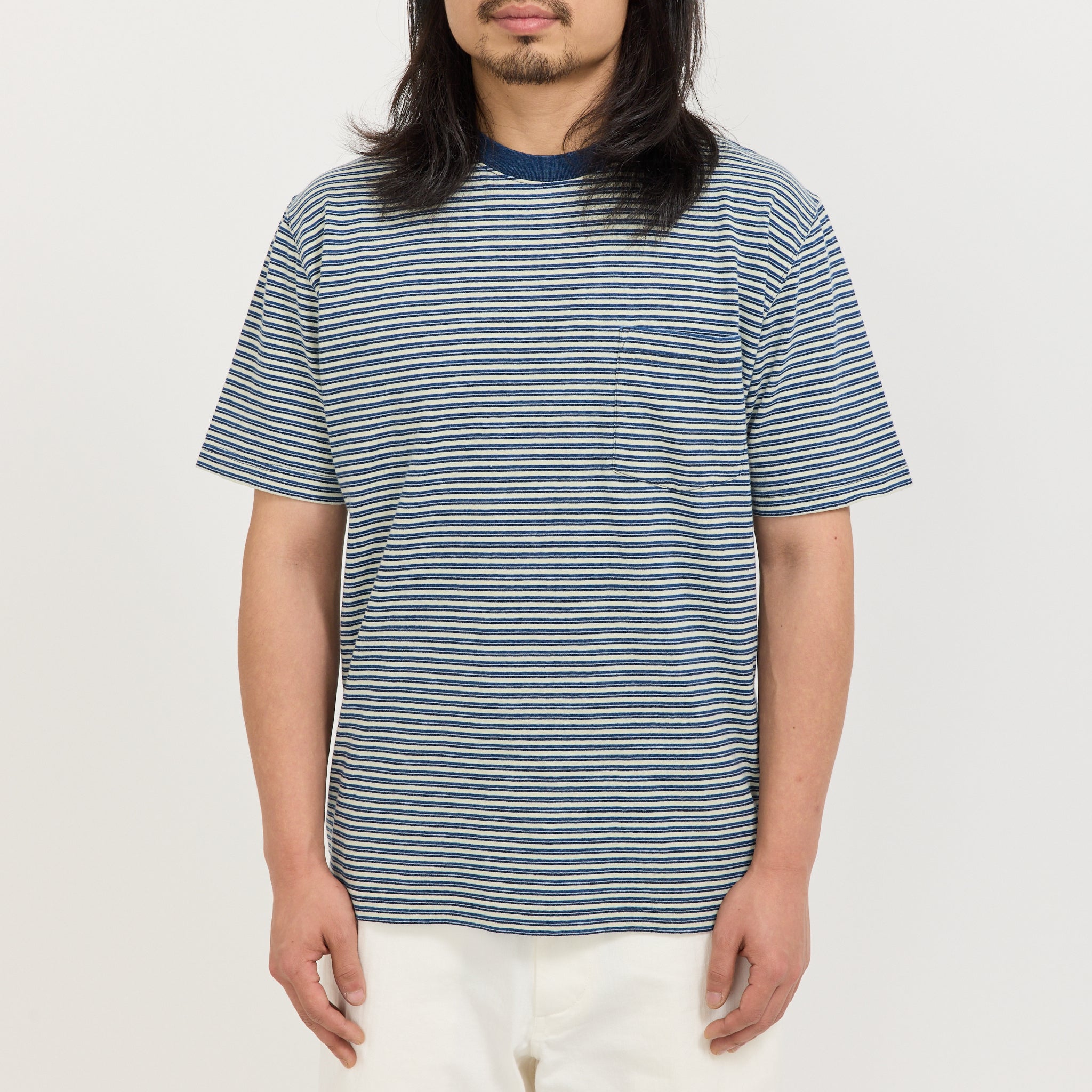 Pocket Tee Indigo Stripe Off White