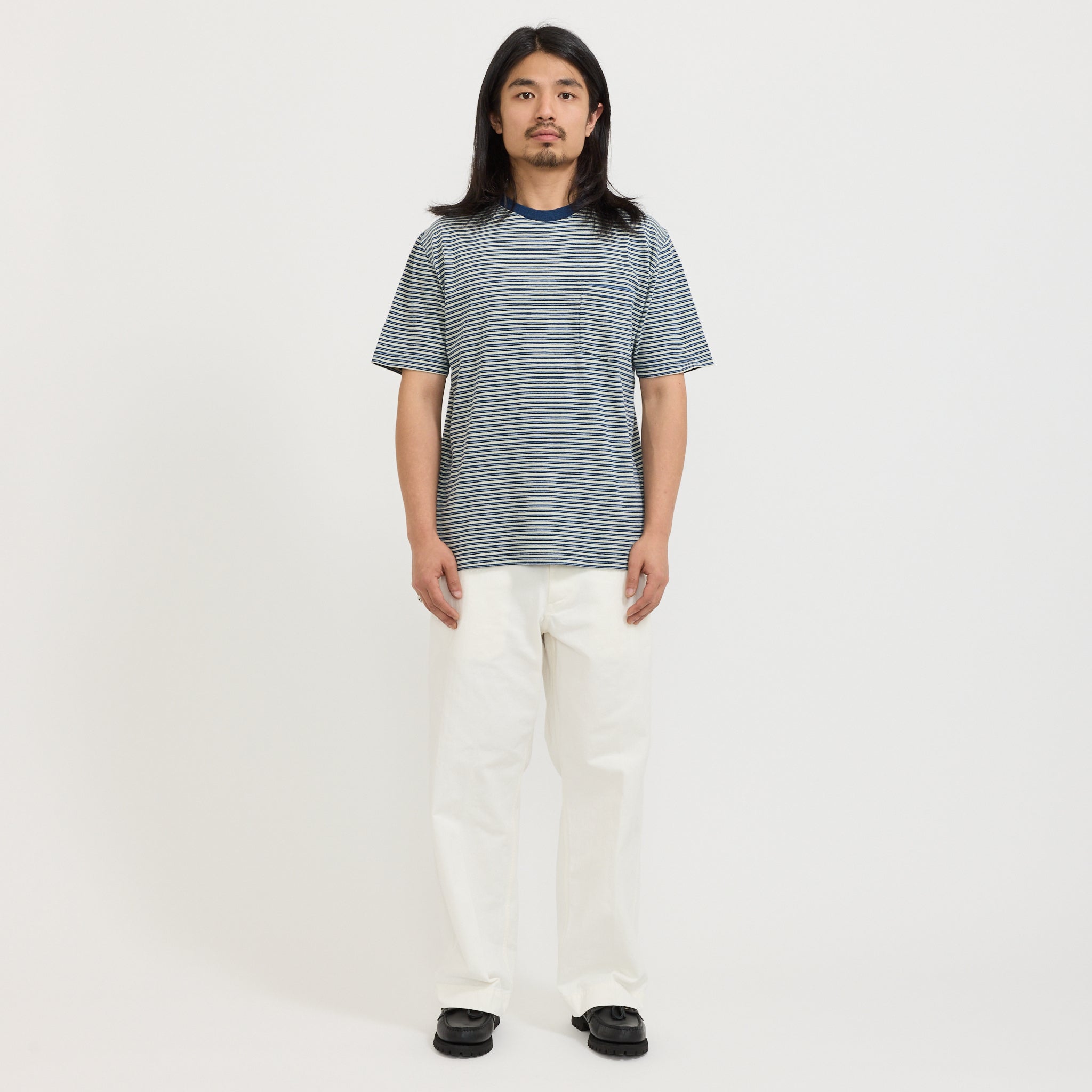 Pocket Tee Indigo Stripe Off White