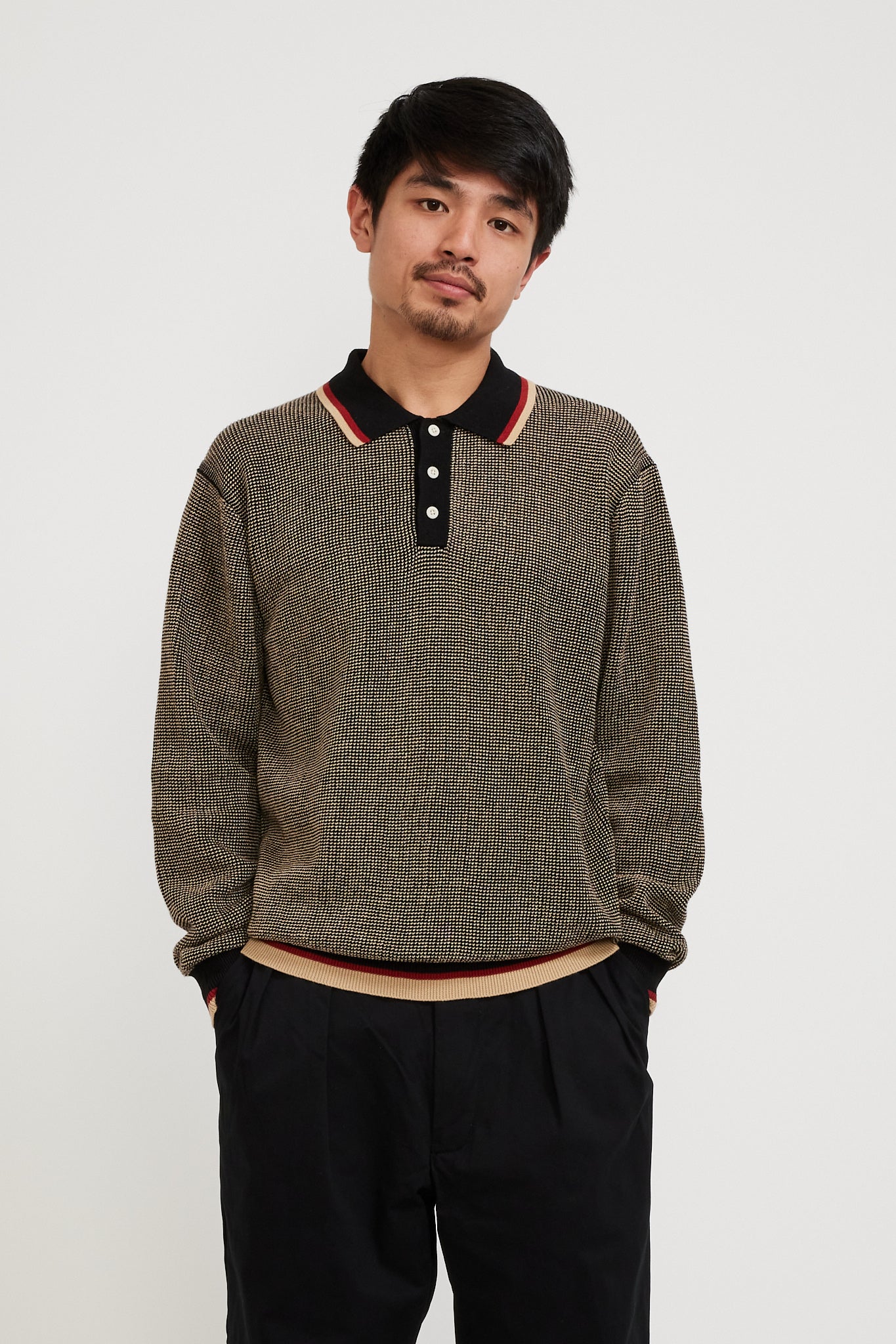 Beams Plus | Slab Knit Polo Cotton Linen Black | Maplestore