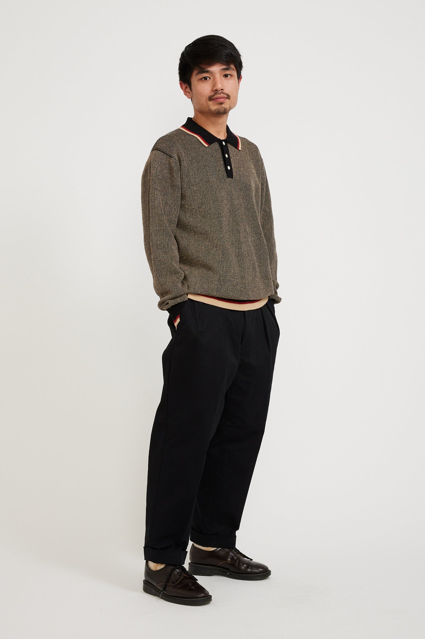 Beams Plus | Slab Knit Polo Cotton Linen Black | Maplestore