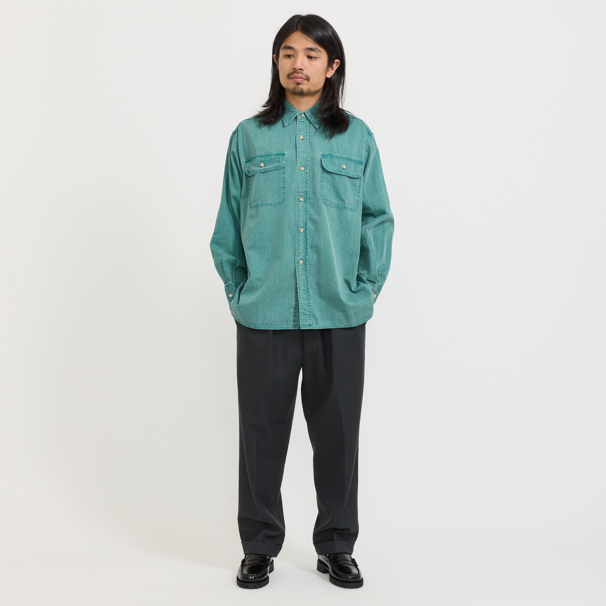 Work Light Denim Pigment Coating Shirt Green