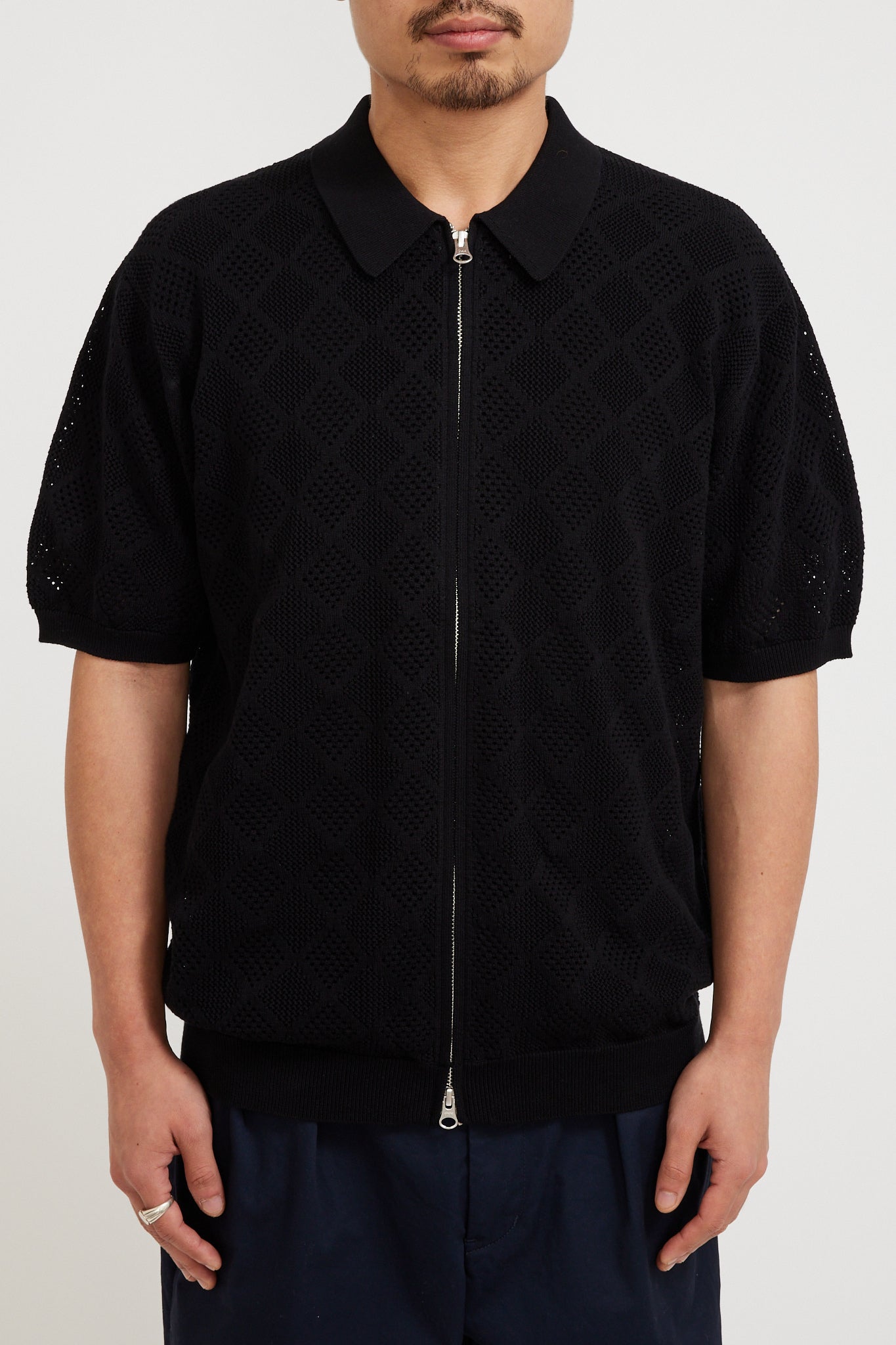 Beams Plus | Zip Knit Polo Mesh Black | Maplestore